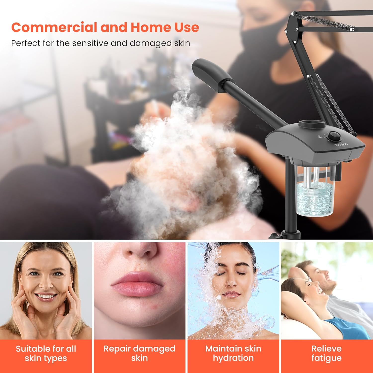 Professional 2-In-1 Facial Steamer, Ozone Face Steamer with 5X Magnifying Lamp D