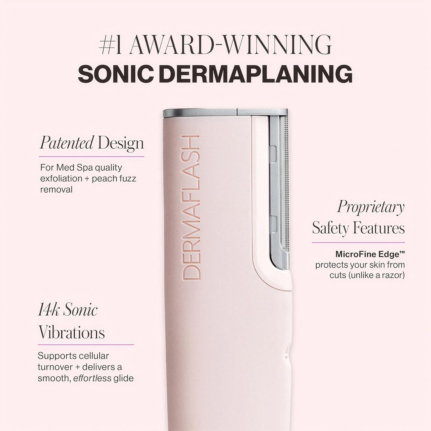 DERMAFLASH LUXE+ Sonic Dermaplaning Tool for Face Peach Fuzz Removal, Anti-Aging