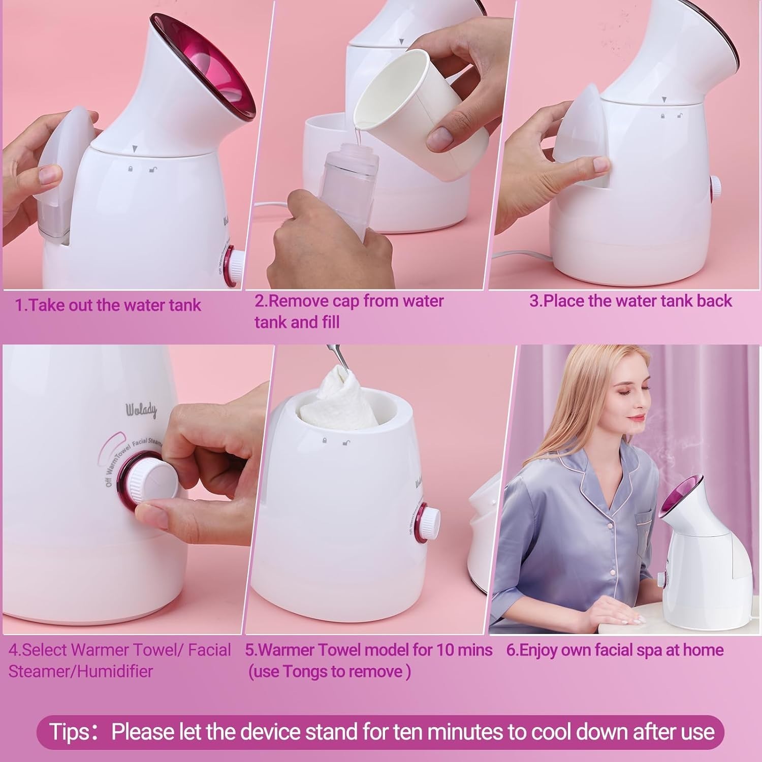 LARGE 3-IN-1 FACIAL STEAMER WITH SKIN CARE TOOLS – PINK