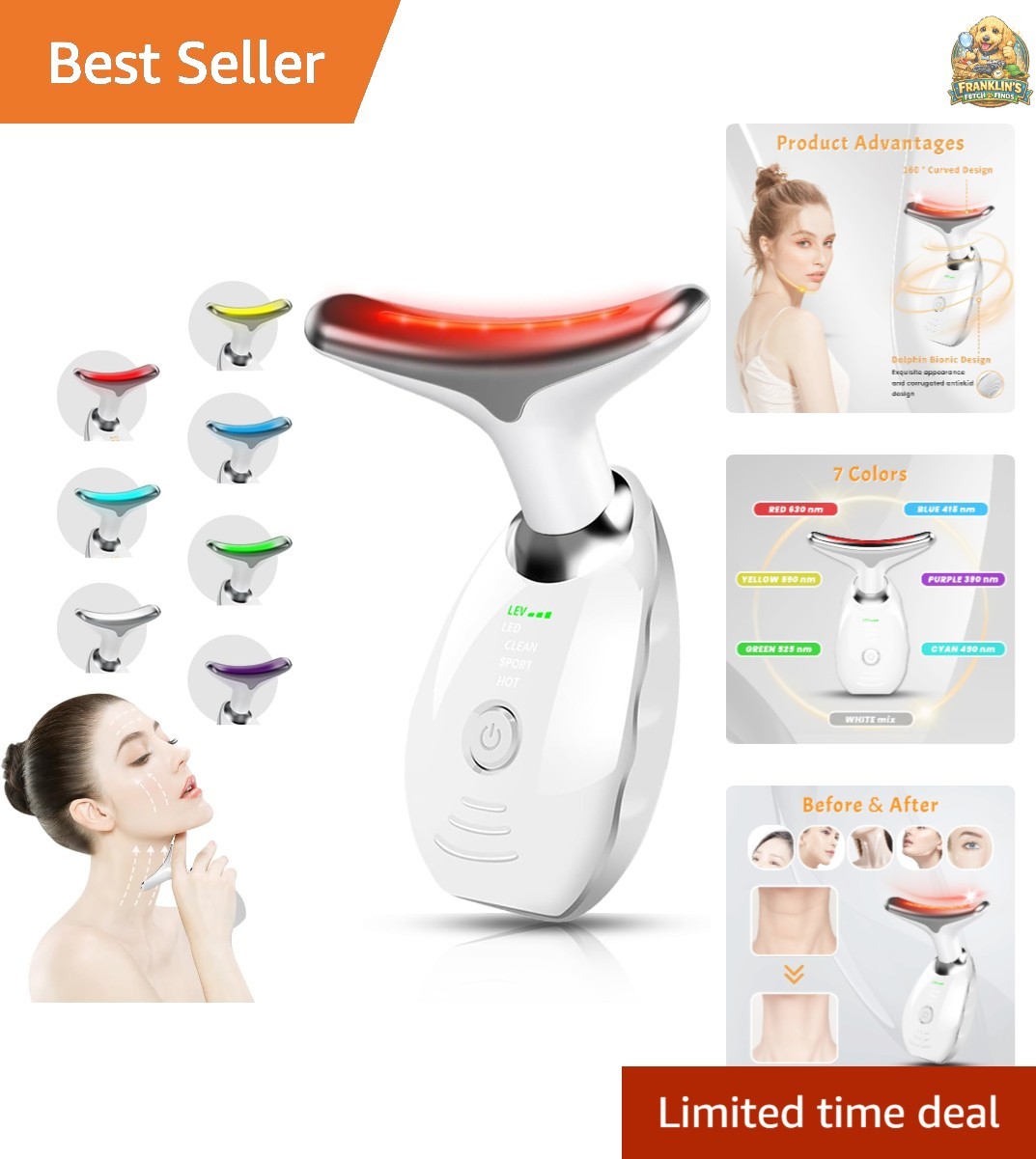 7 Color Face and Neck Massager for Skin Care, Multifunctional Facial Tool Wit…