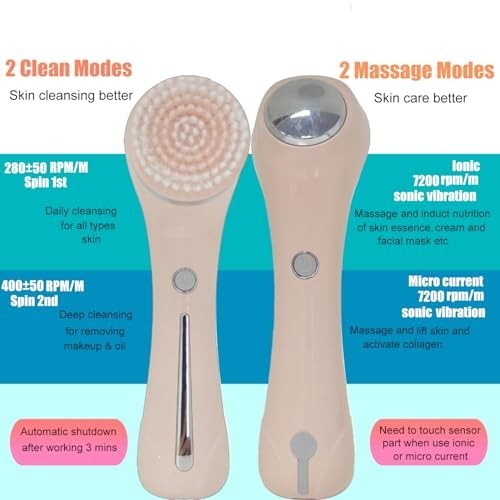 Facial Cleansing Brush 2 in 1 Waterproof IPX7 with 4 Brush Heads Rechargeable