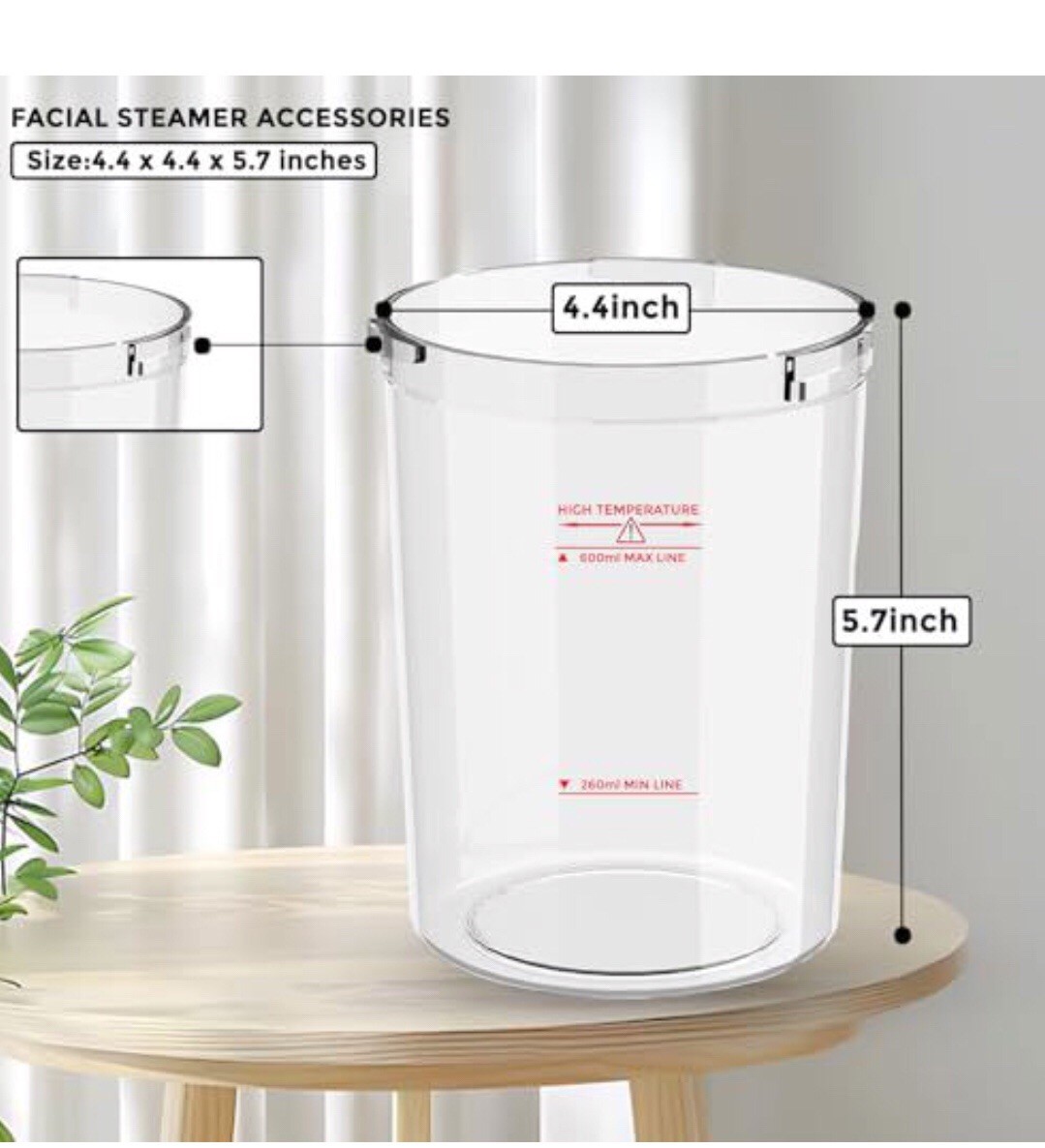 Facial Steamer Water Jar Replacement Cups Clear Heat Resistant Plastic 2pcs