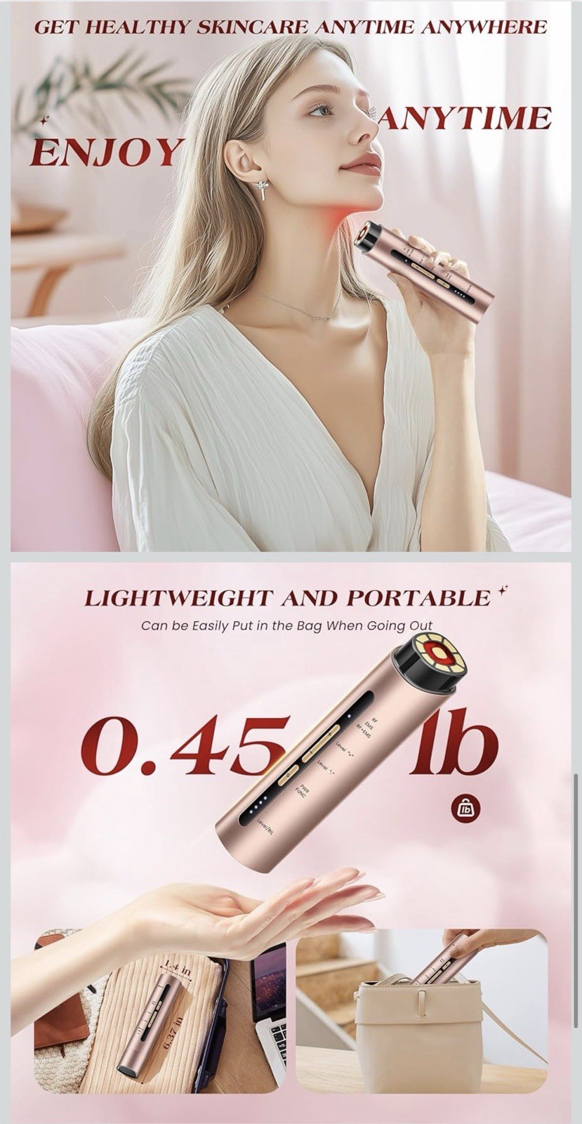 Inteo Microcurrent Facial Device Red Light Therapy Neck – 3 Modes – Device Only