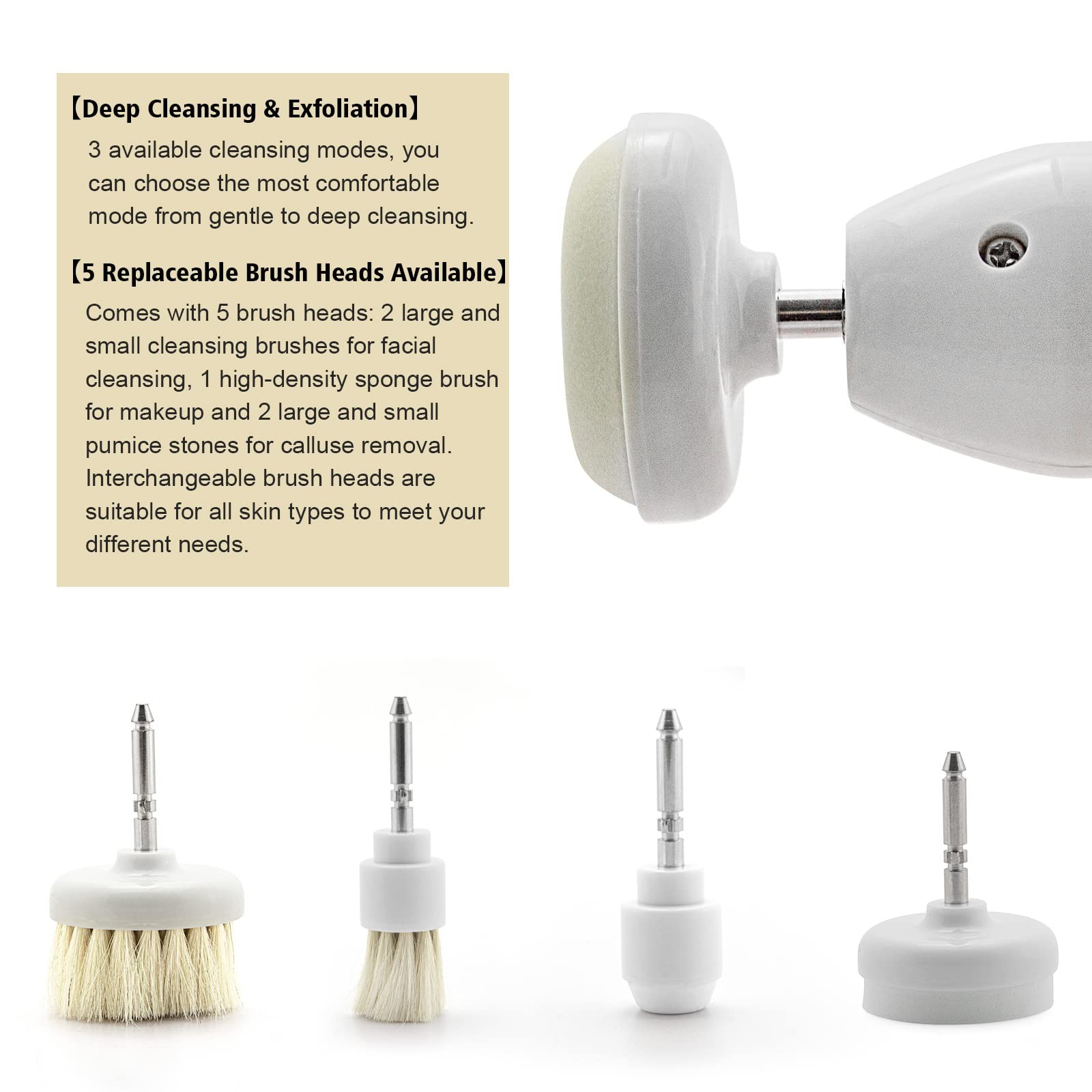 Elitzia 5-Piece Skin Care Brush Set For Electric Facial Cleansing Brush Pore