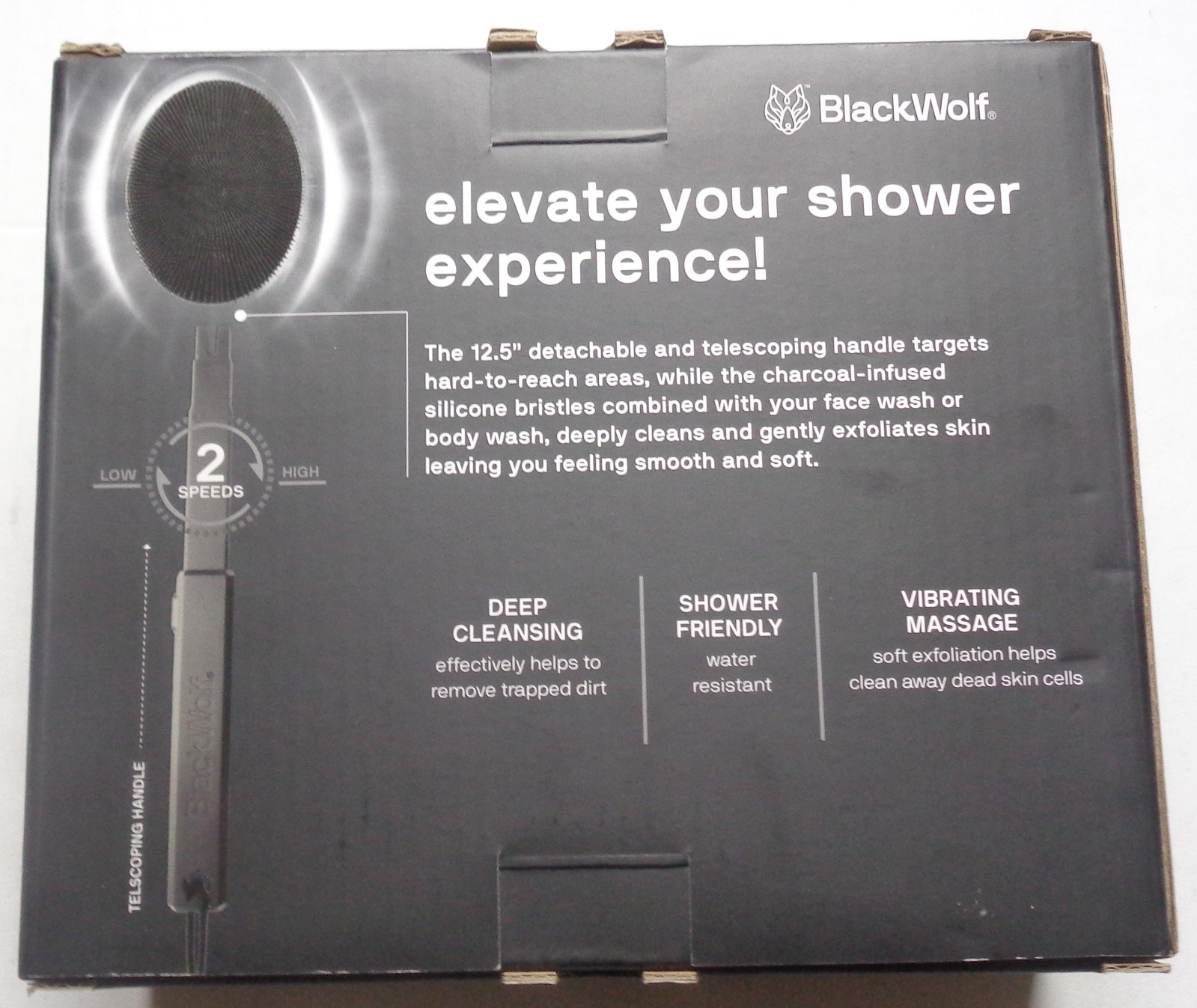Black Wolf Vibrating Face and Body Brush Sonic Scrubber For a Deep Clean Body