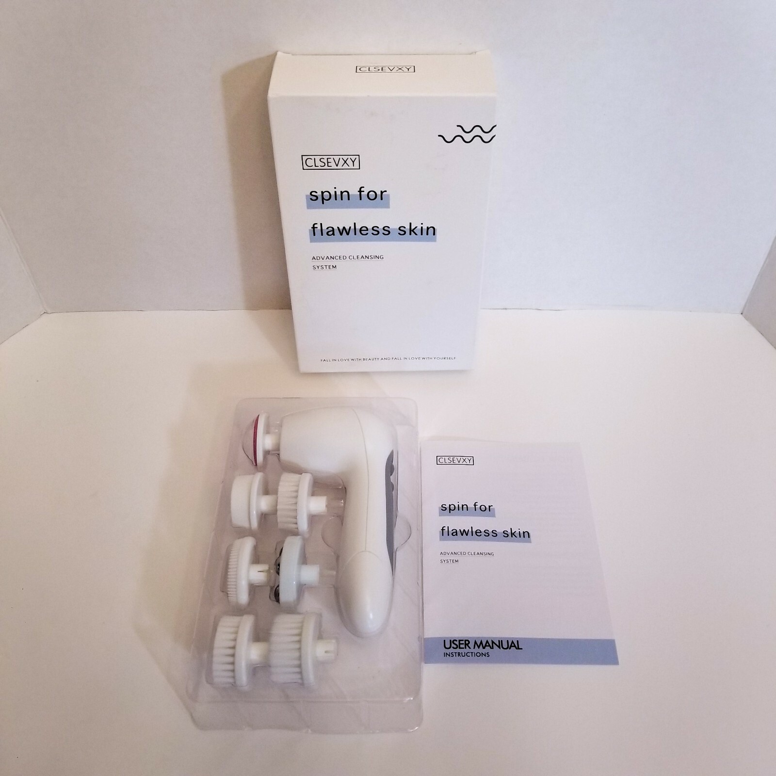 Clsevxy Advanced Facial Cleansing System Rotating Exfolliating 7 Brush Heads NEW
