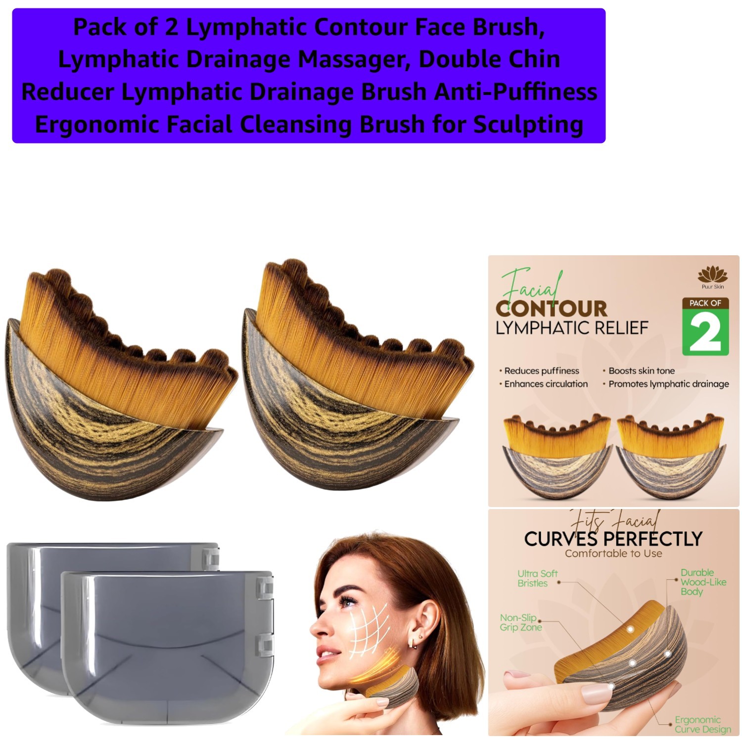 Double Chin Reducer & Anti-Puffiness Face Brush for Radiant Skin – Set of 2