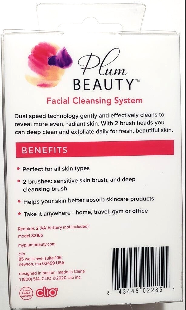 Plum Beauty Facial Cleansing System 2 Brush Heads Cleanses & Exfoliates New