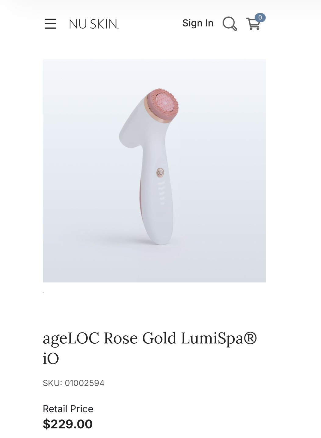 NU SKIN ageLOC Lumispa iO Rose Gold Device with USB Magnetic Charger Brand New