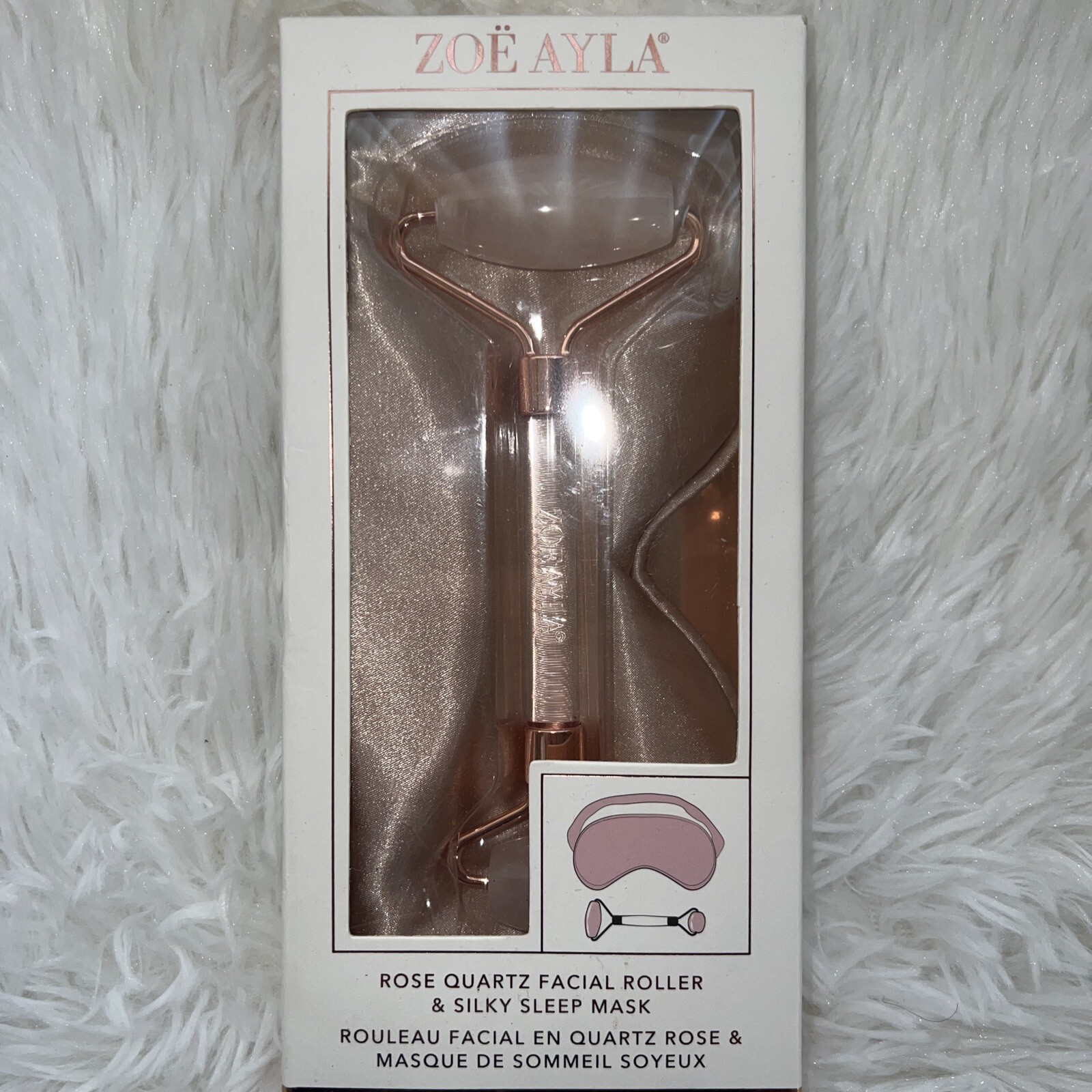 Zoe Ayla Luxurious Rose Quartz Facial Roller With Silky Sleep Mask