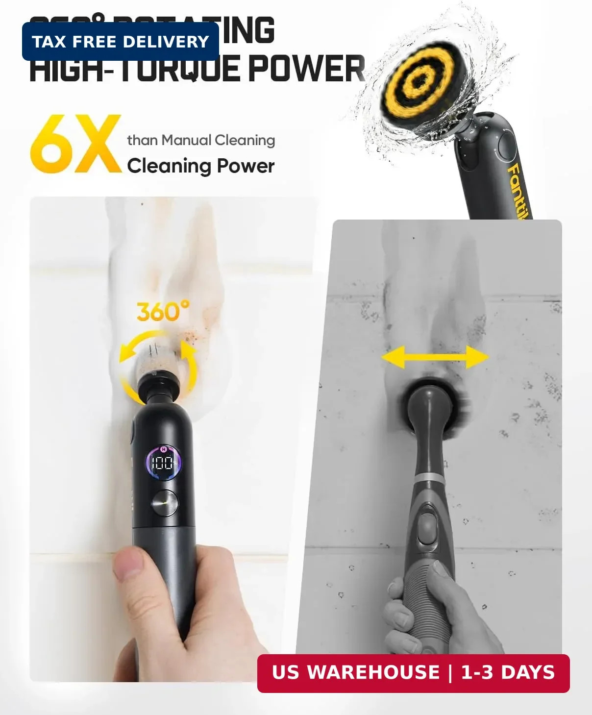 Fanttik Flip G10 Nano HomeCare Cordless Electric Spin Scrubber, 360° High-Torque