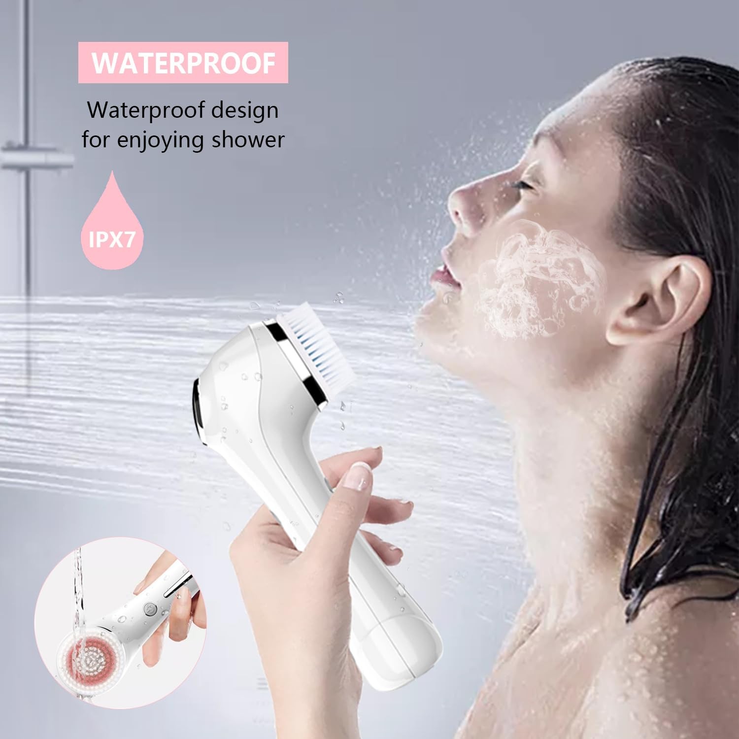 Rotating Cleansing Brush with 4 Replaceable Heads, Heated Metal Massage Head …