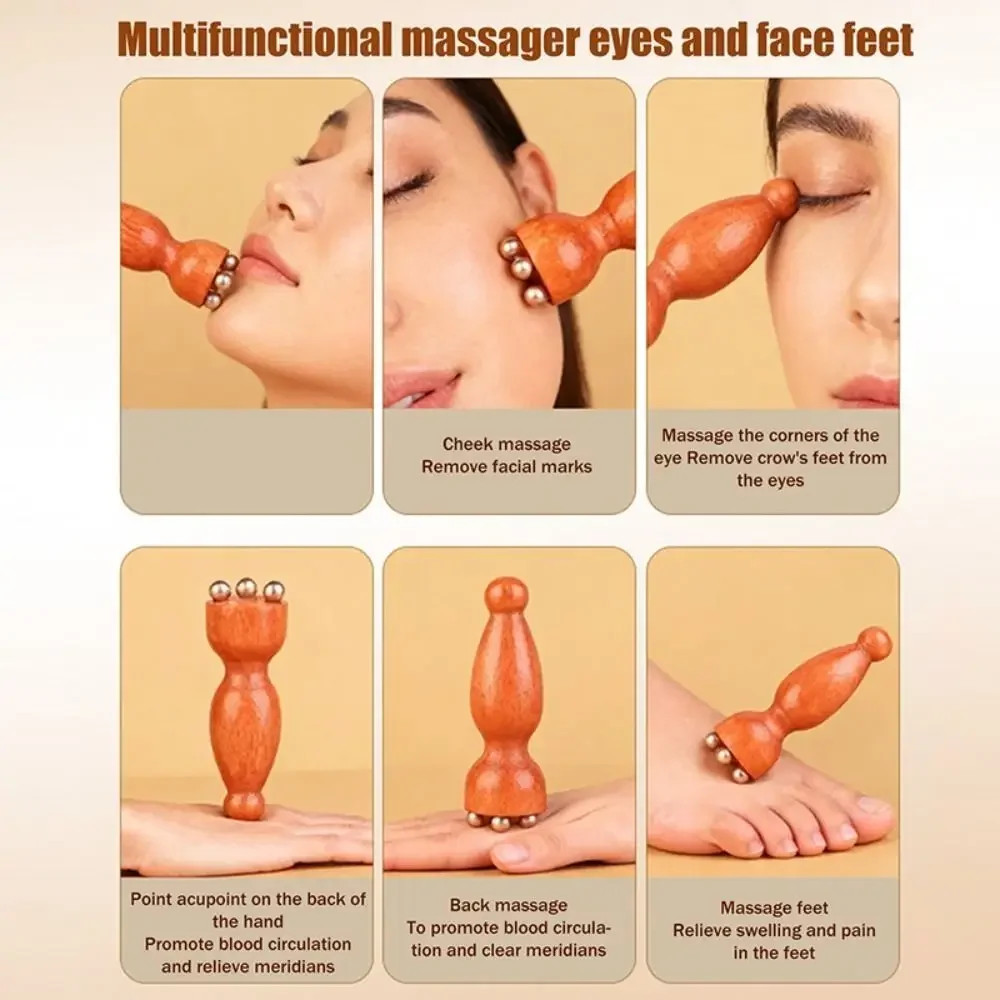Contour Brush,Lymphatic Contour Facial Brush&Brass Lotus Eye Massage Stick Sanda