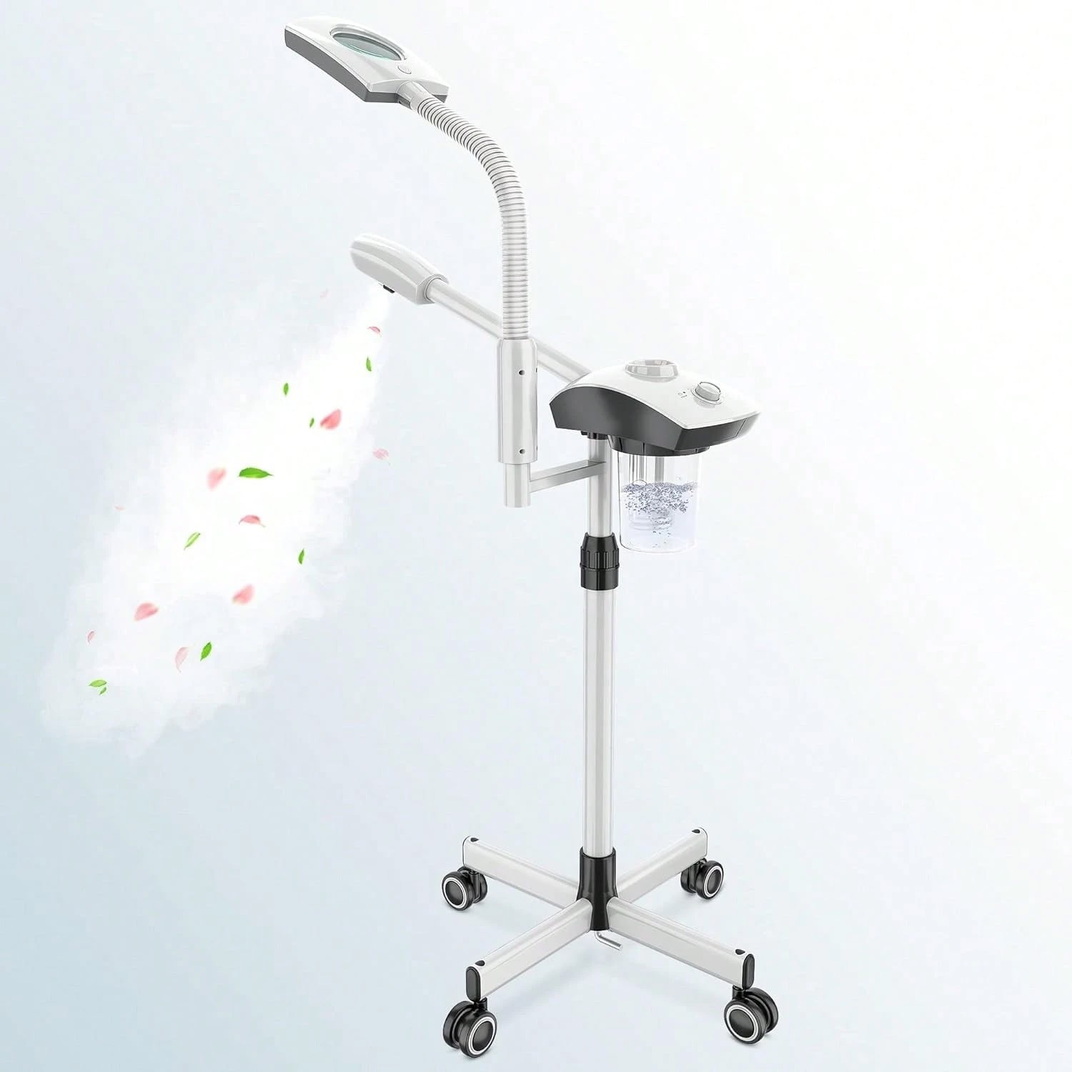 2 in 1 Facial Steamer Ozone Mag Lamp Rolling Stand Home Salon
