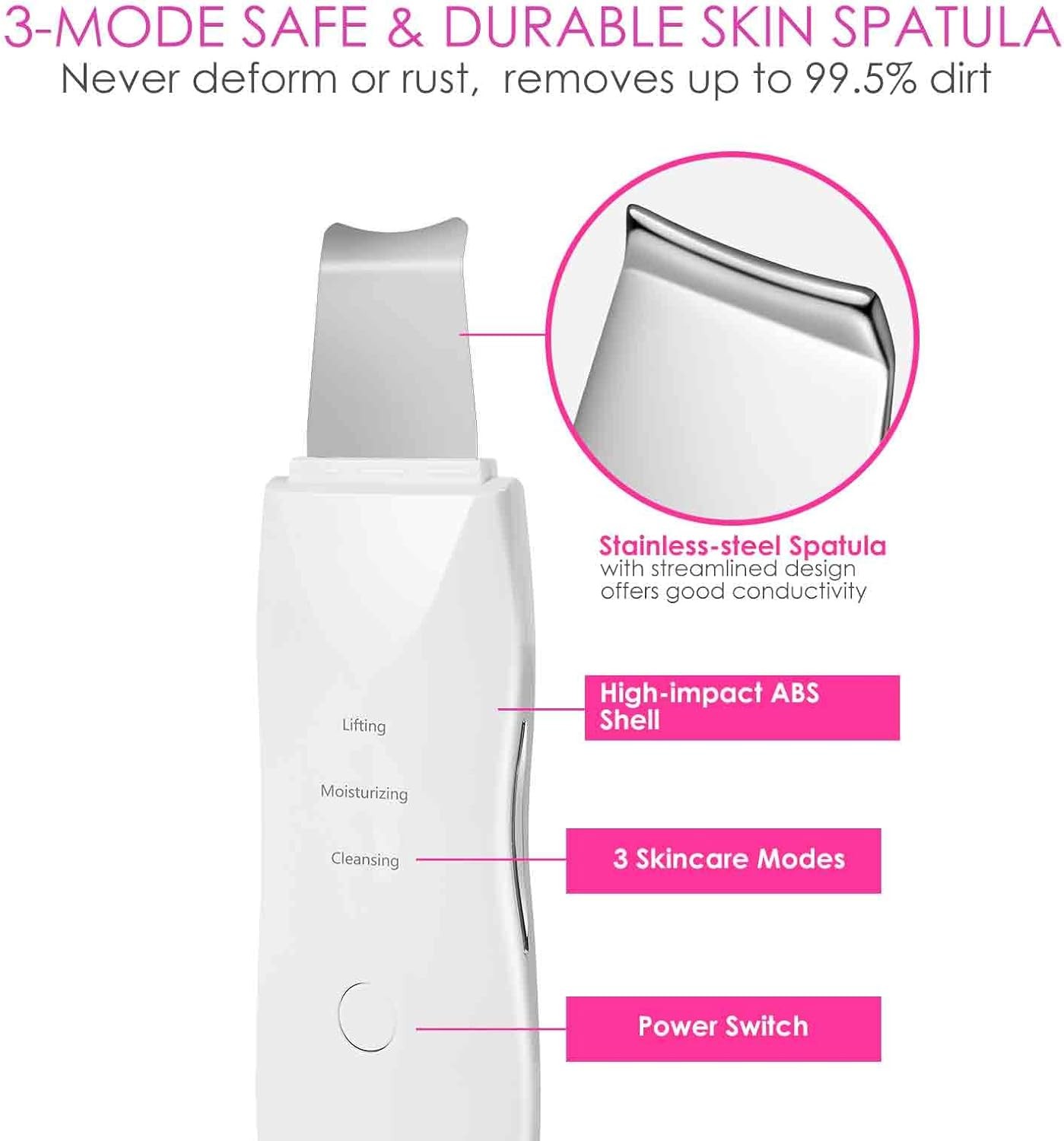Facial Spatula Skin Scrubber Rechargeable Blackhead Remover White