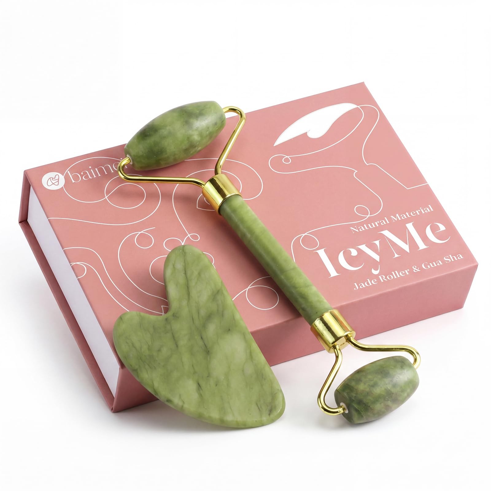BAIMEI IcyMe Jade Face Roller & Gua Sha, Facial Beauty Skin Care Green