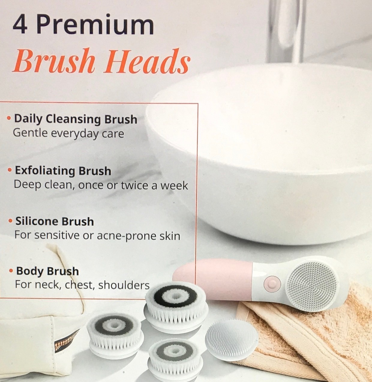 VANITY PLANET Raedia Cleansing Brush, W/-4 Exfoliating Brush Heads. Sealed Box!