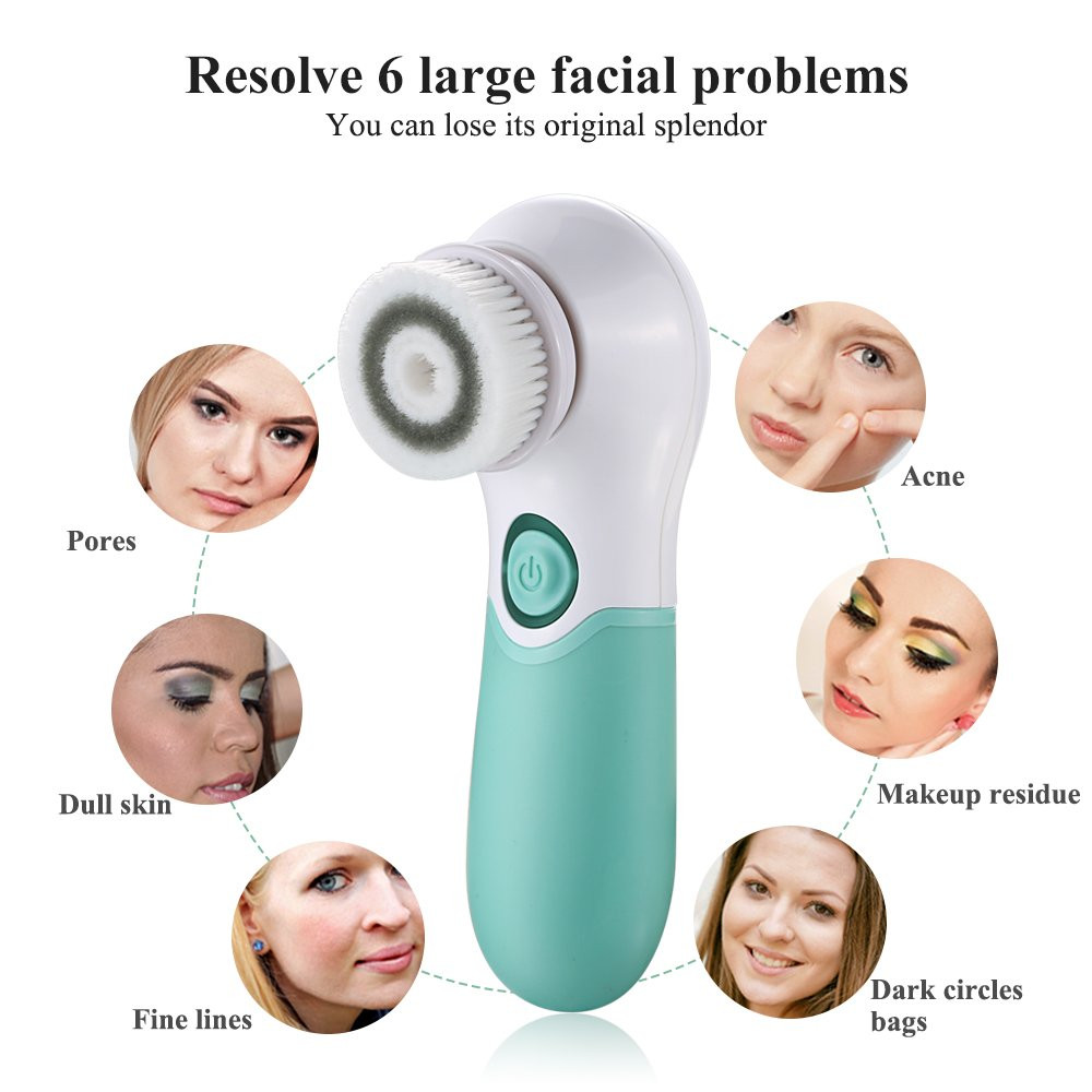 Facial Cleansing Brush Electric Facial Exfoliating Massage Brush with 3 Cleanser