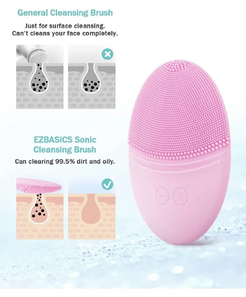 EZBASICS Sonic Facial Cleansing Brush Made with Ultra Hygienic Soft Silicone,…