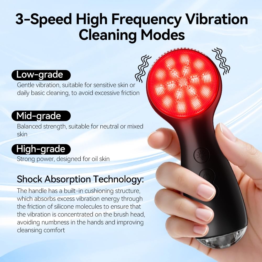 Facial Cleansing Brush, Face Scrubber, Electric Brush with 7 Black