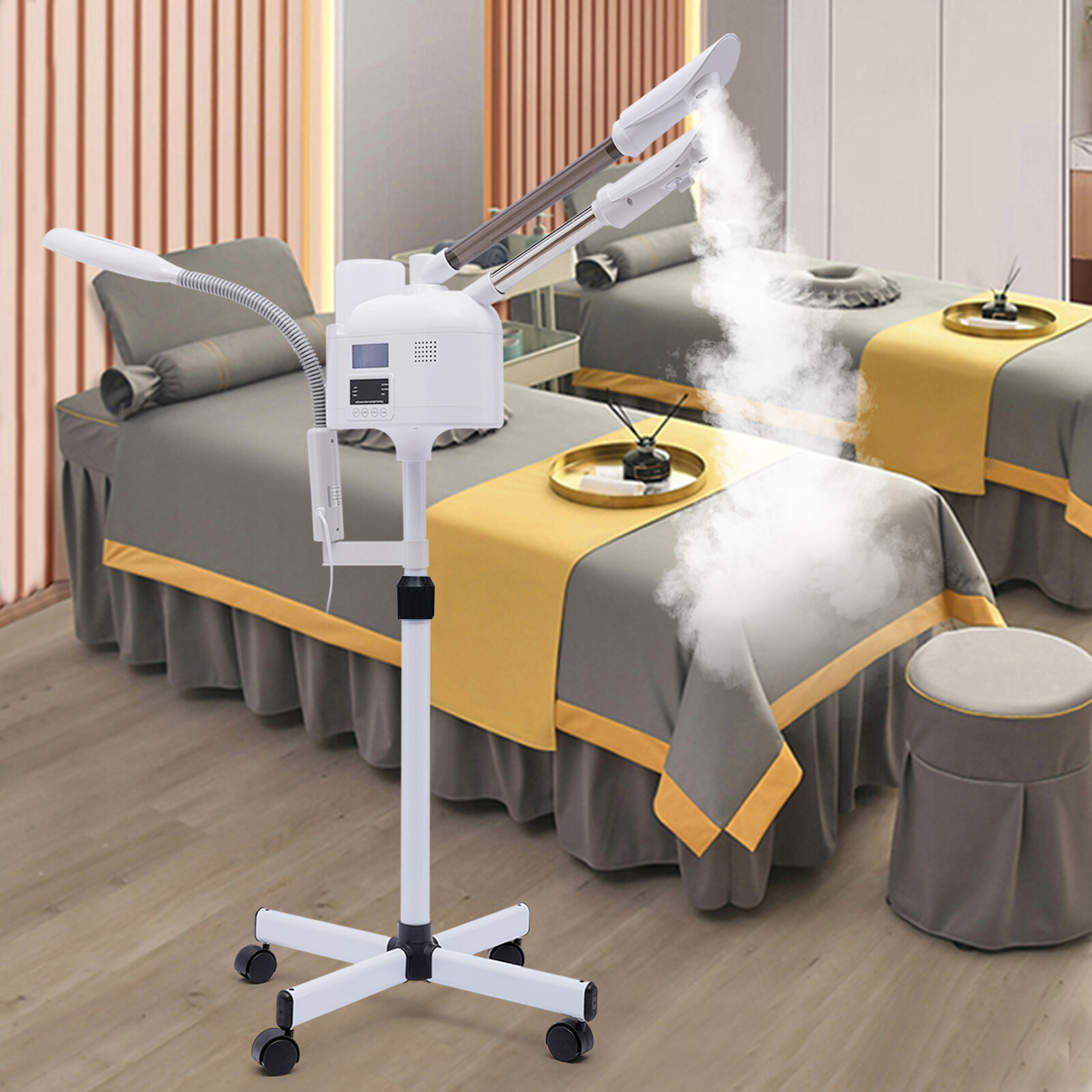 3 In 1 Facial Steamer Upgrade Steamer w/ Hot & Cold Nozzle Led Magnifying Lamp