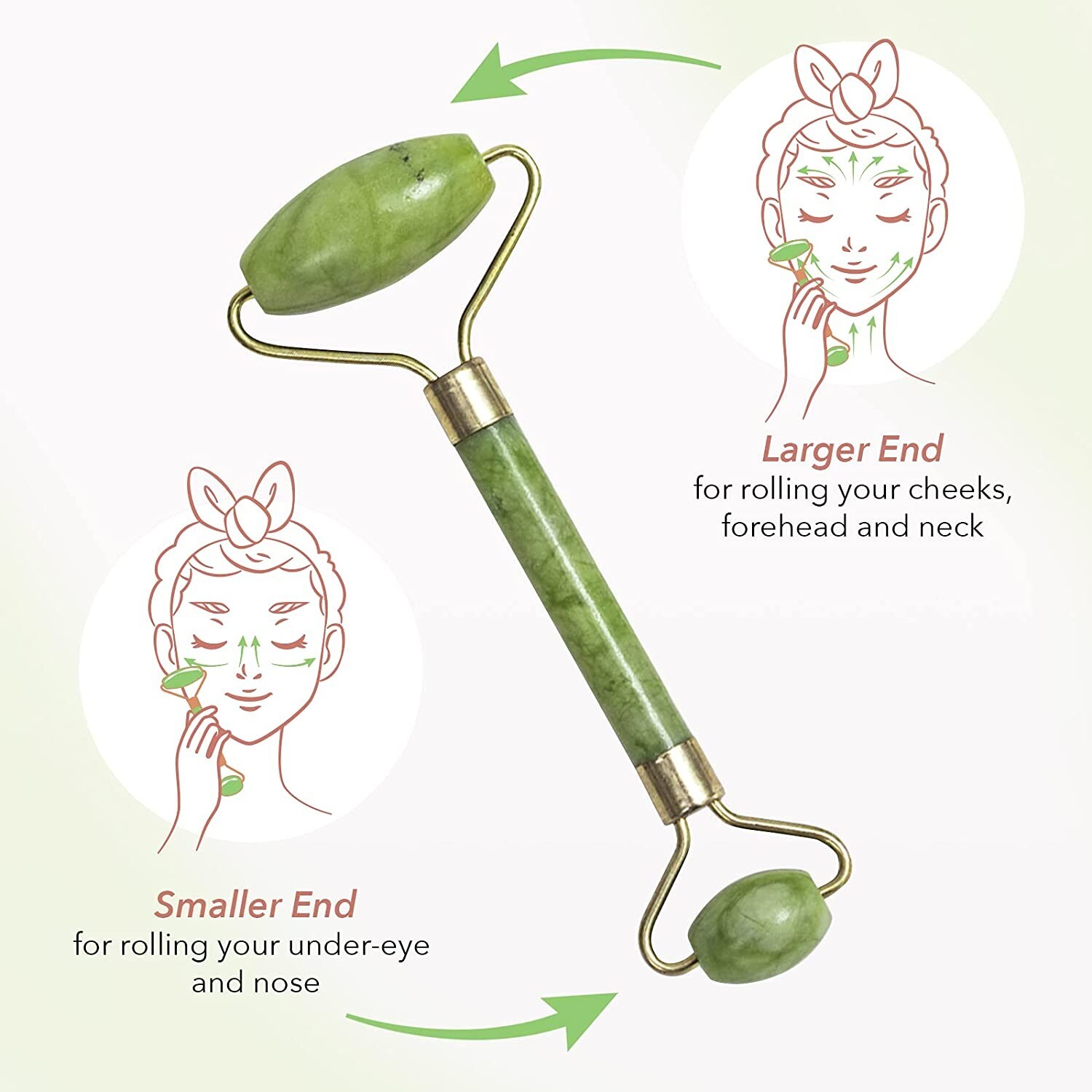 Zoe Ayla Natural Jade Stone Facial Roller with Suede Pouch, NIB