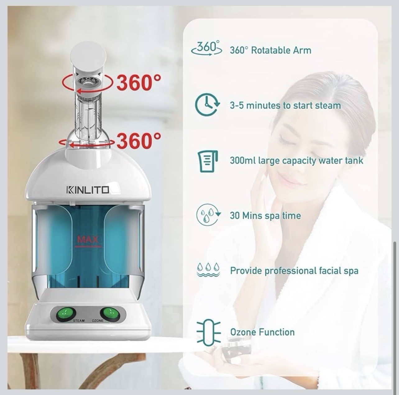 nano ionic facial steamer, Portable Facial Steamer With 360° Rotatable Arm