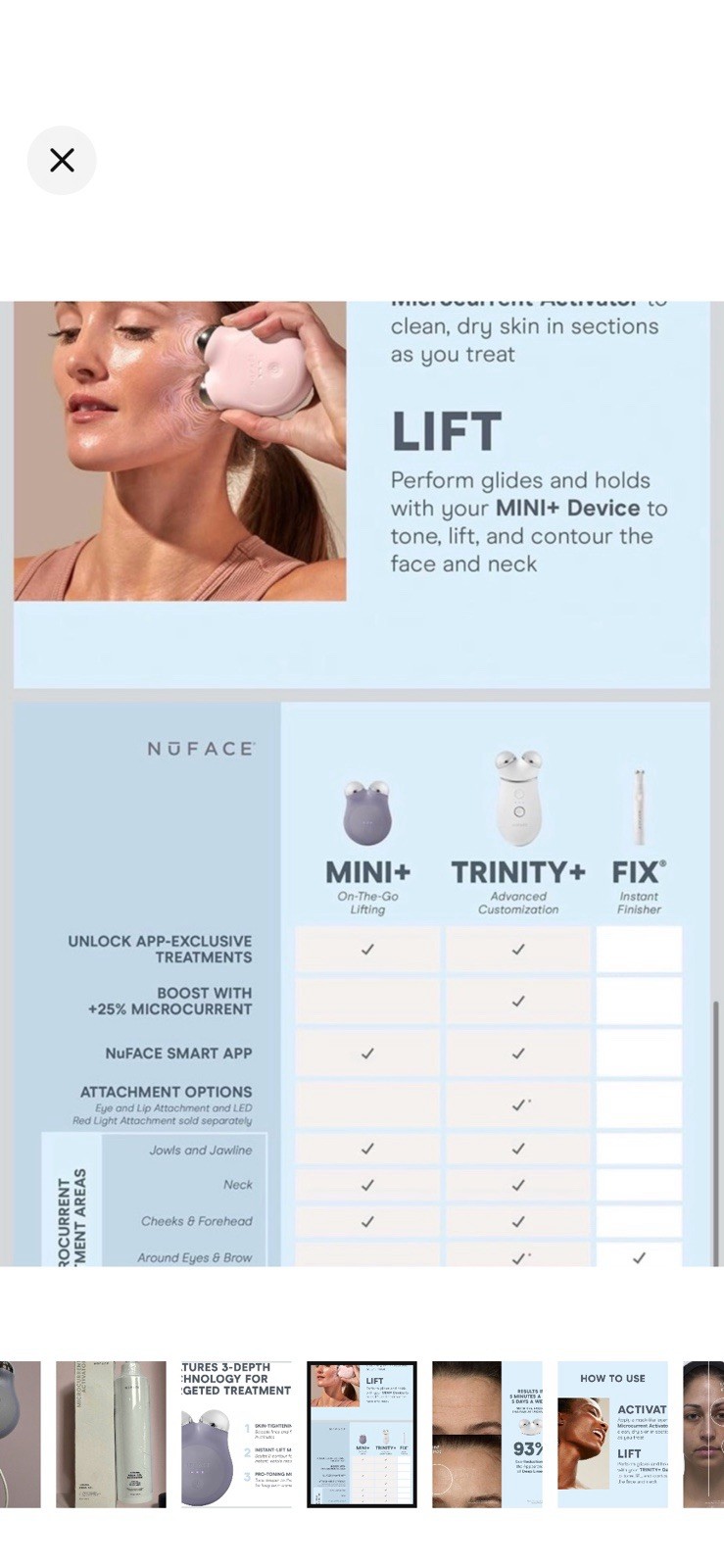 NuFACE Mini+ Microcurrent Facial Toning Device Kit w/ Aqua Gel, App-Controlled