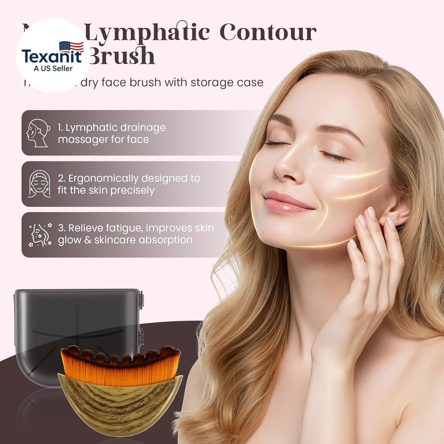 Lymphatic Contour Face Brush and Gua Sha Set, 2-In-1 Manual Facial Brushes for L