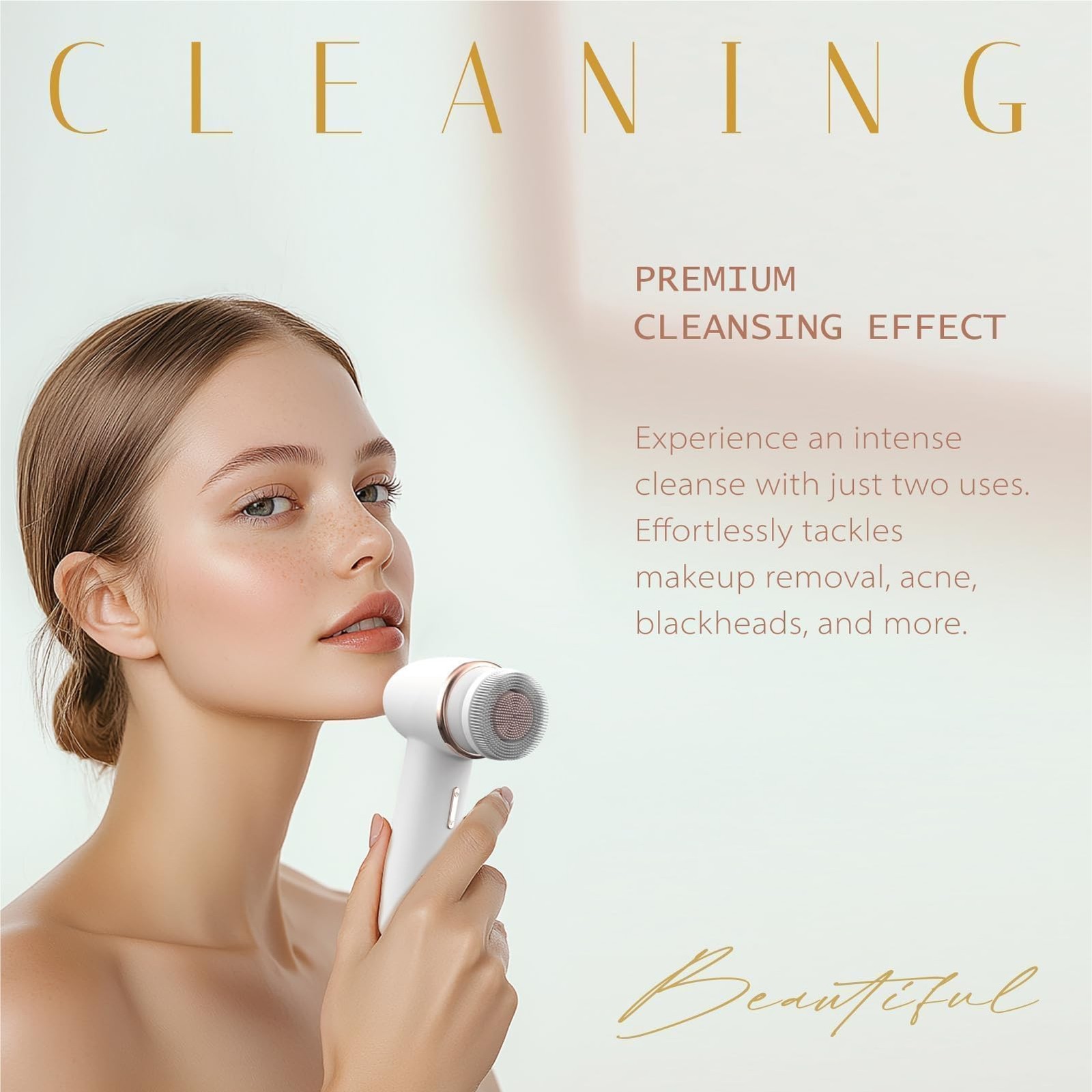 Cleansing Brush with Silicone and Bristle Brushheads,Gentle Scrubber Exfoliat…