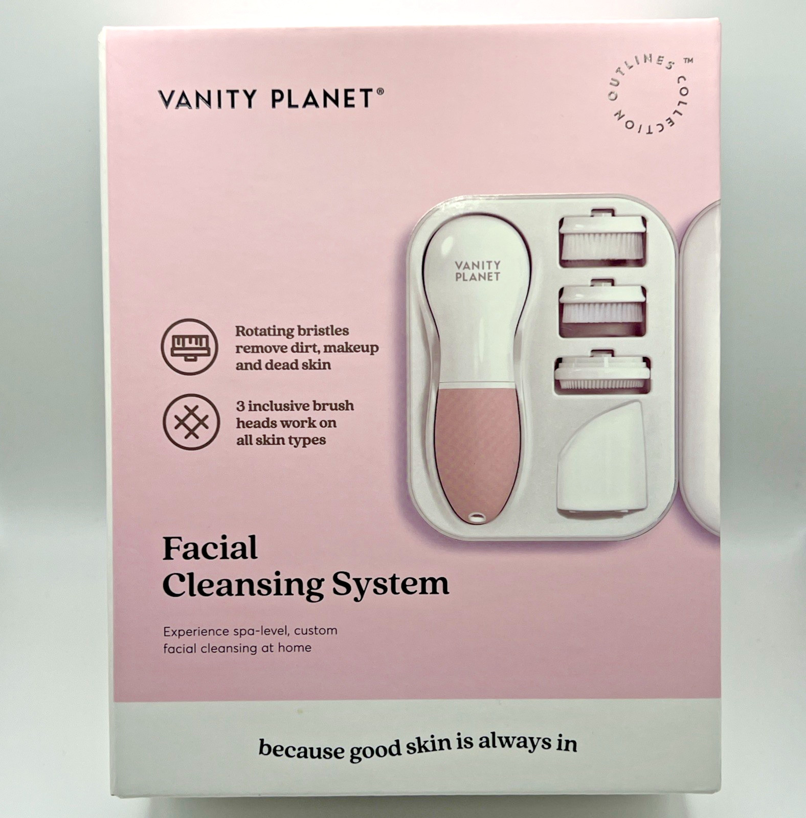Vanity Planet Facial Cleansing System Rotating Three Brush Heads White/Pink NOB