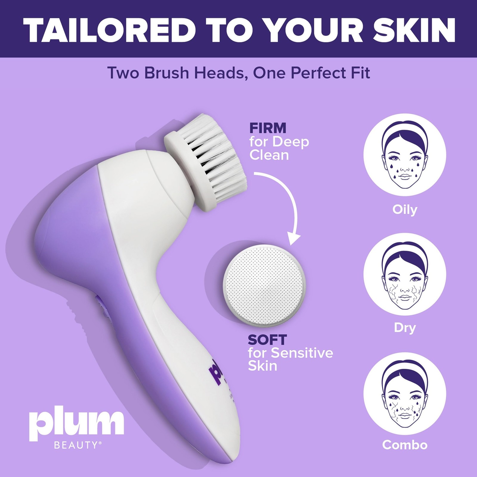 Plum Beauty Face Scrubber Electric Facial 1 Count (Pack of 1), Purple & White