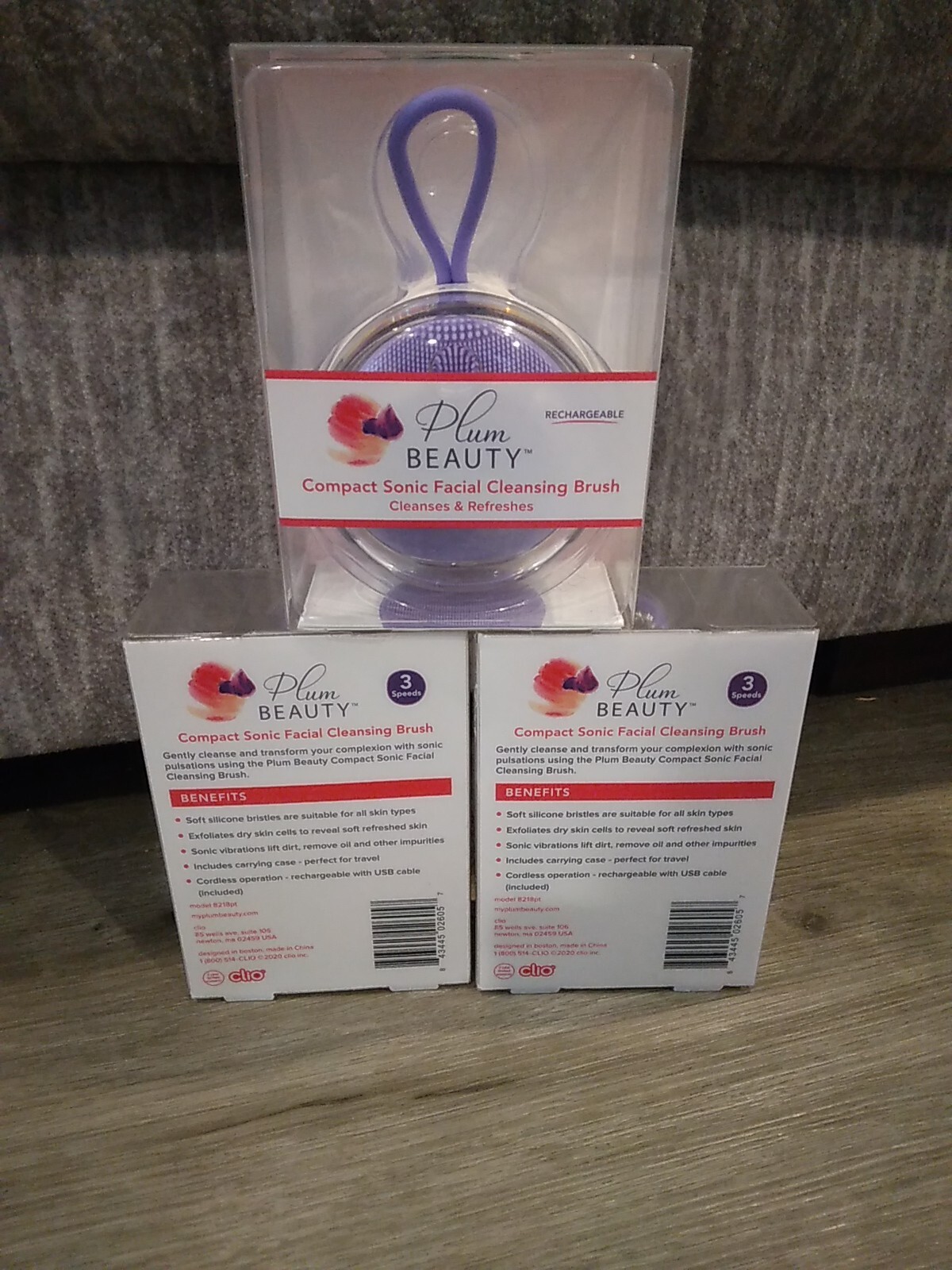 LOT OF 3 PLUM BEAUTY COMPACT SONIC FACIAL CLEANSING BRUSH NIP
