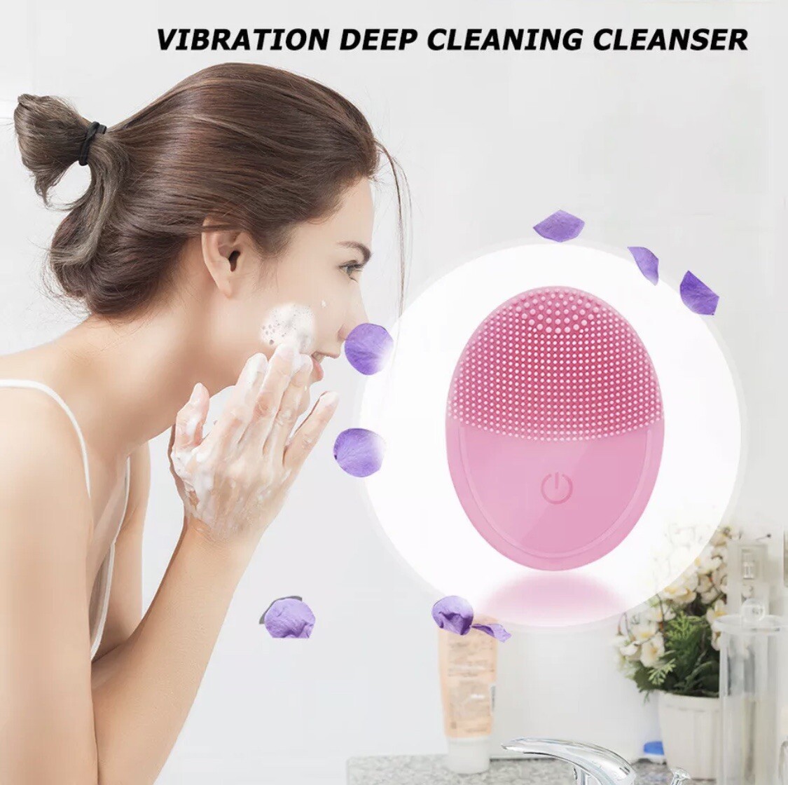 Silicone Electric Facial Cleansing Device (Pink). Free shipping USPS First class