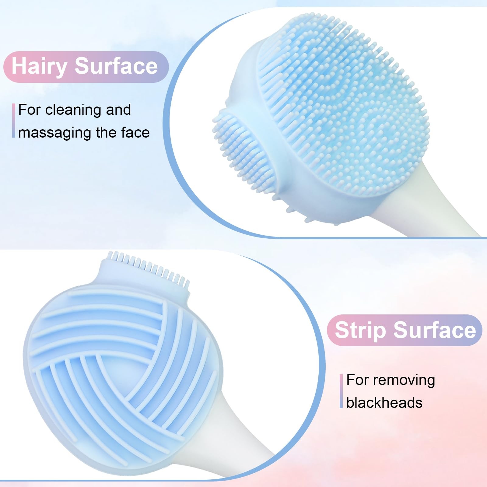 Dexspoeny 4PCS 2 in 1 Double-Sided Facial Cleansing Brush, Pink and Blue