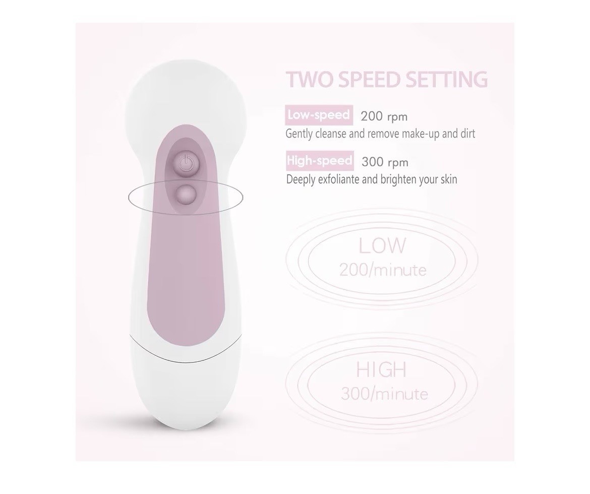 Waterproof Facial Cleansing Spin Brush Set with 5 Exfoliating Brush Heads – Elec