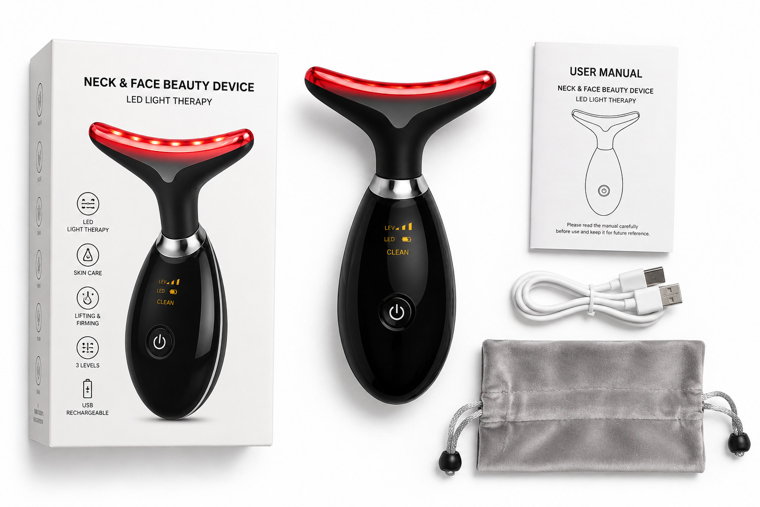 7 In 1 Face & Neck Massager LED Facial Skin Care Anti Aging Beauty Device New