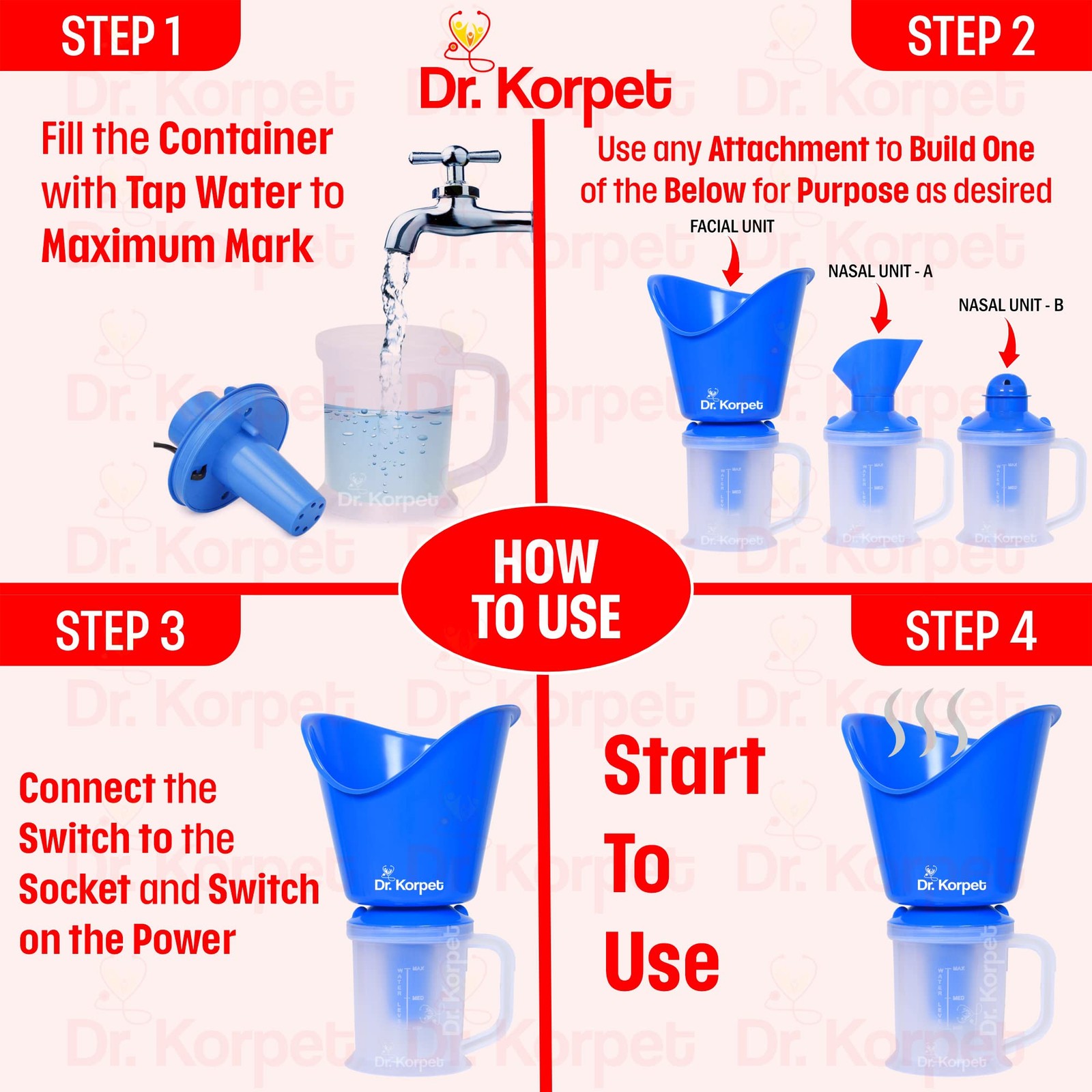 Dr. Korpet 3-in-1 Vaporizer Steamer for Cough, Cold & Facial – Blue