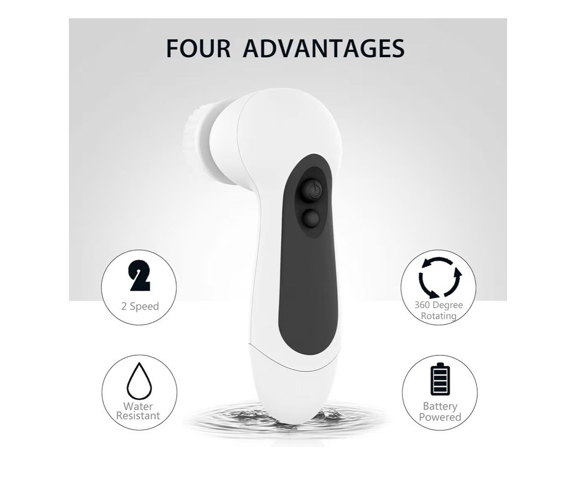 Waterproof Facial Cleansing Spin Brush Set with 5 Exfoliating Brush Heads – Elec