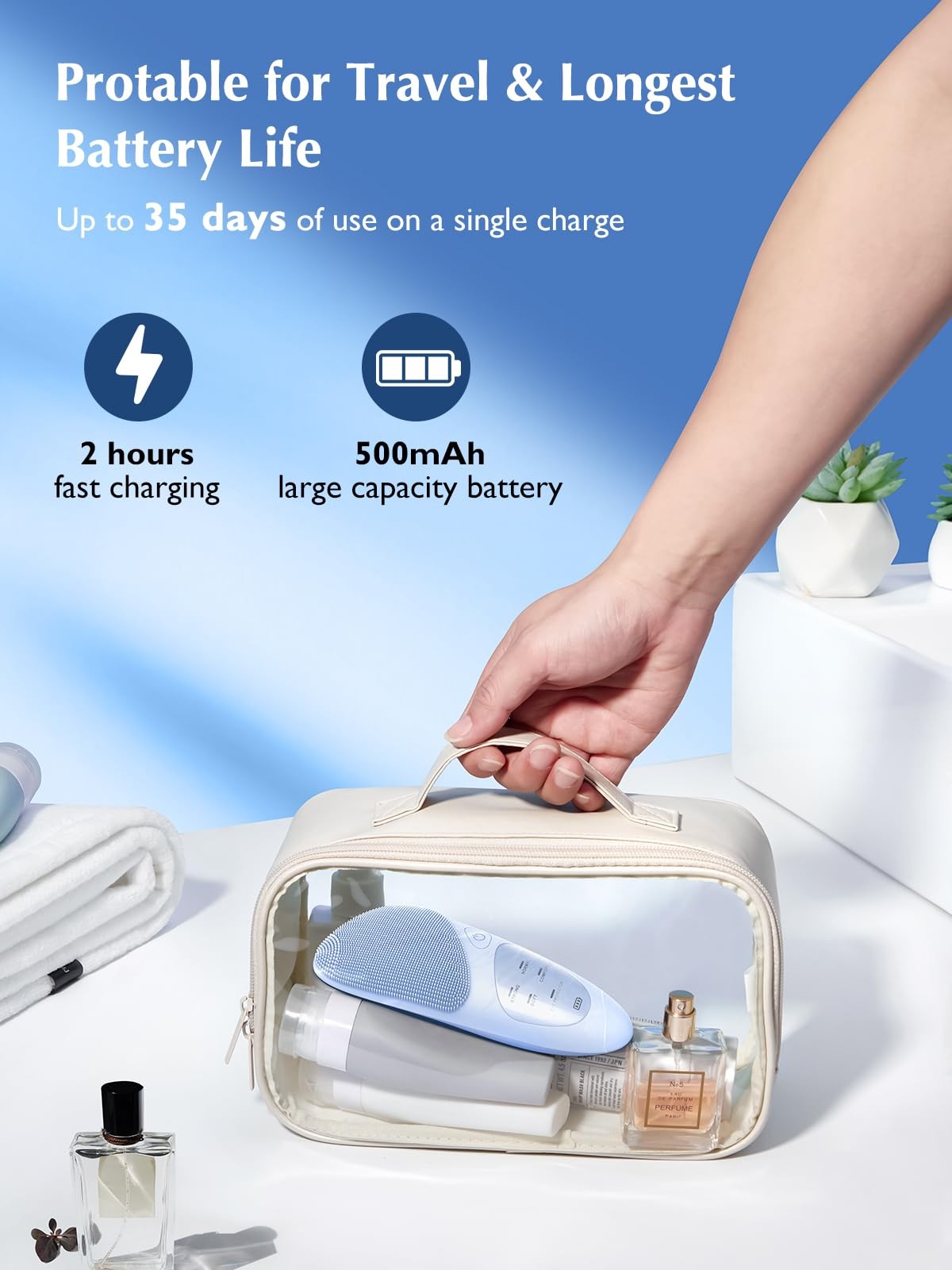 COSLUS Facial Cleansing Brush Silicone Face Scrubber: IPX7 Waterproof Rechargeab