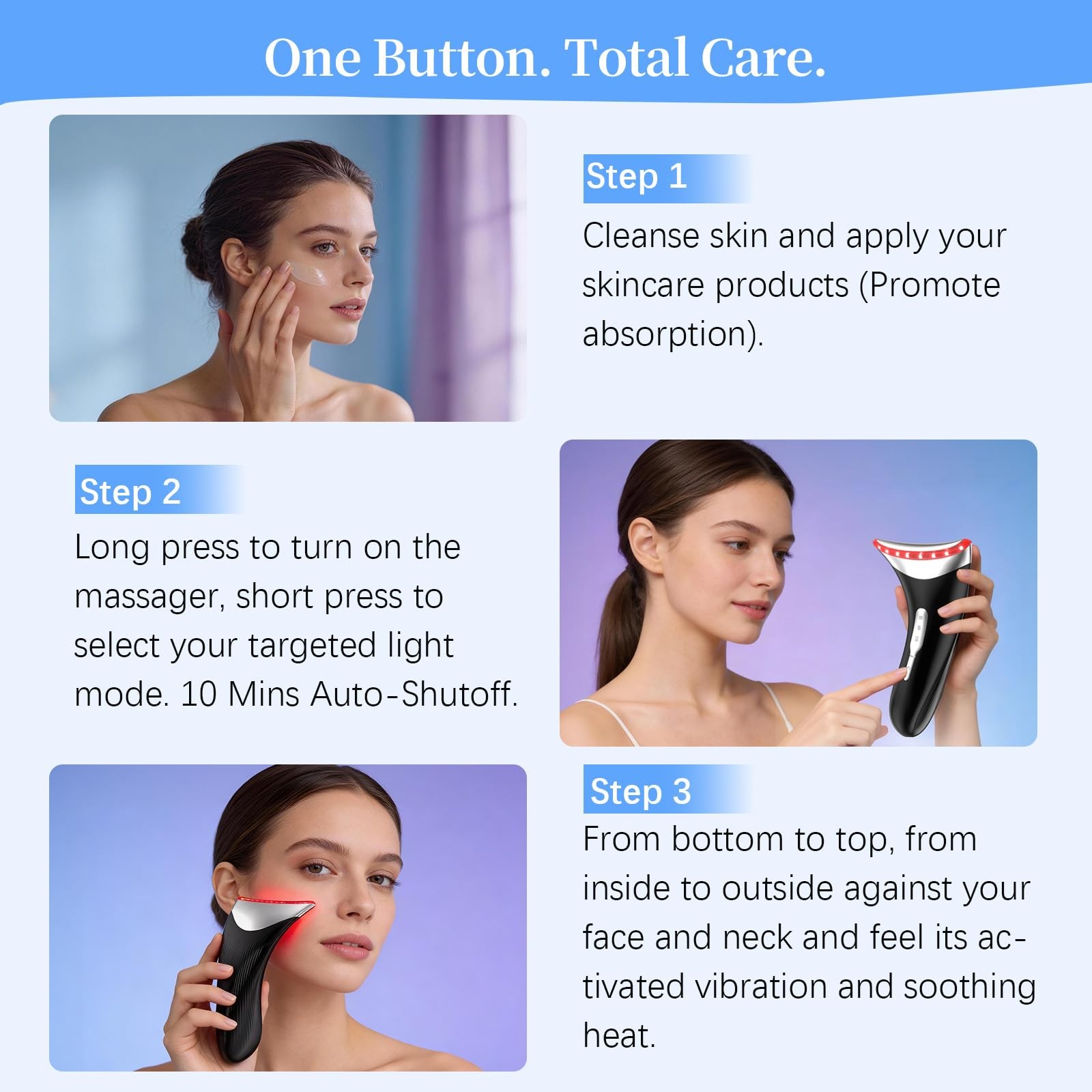 Face Neck Beauty Device, 7-Color Led Light Therapy Massager, Black