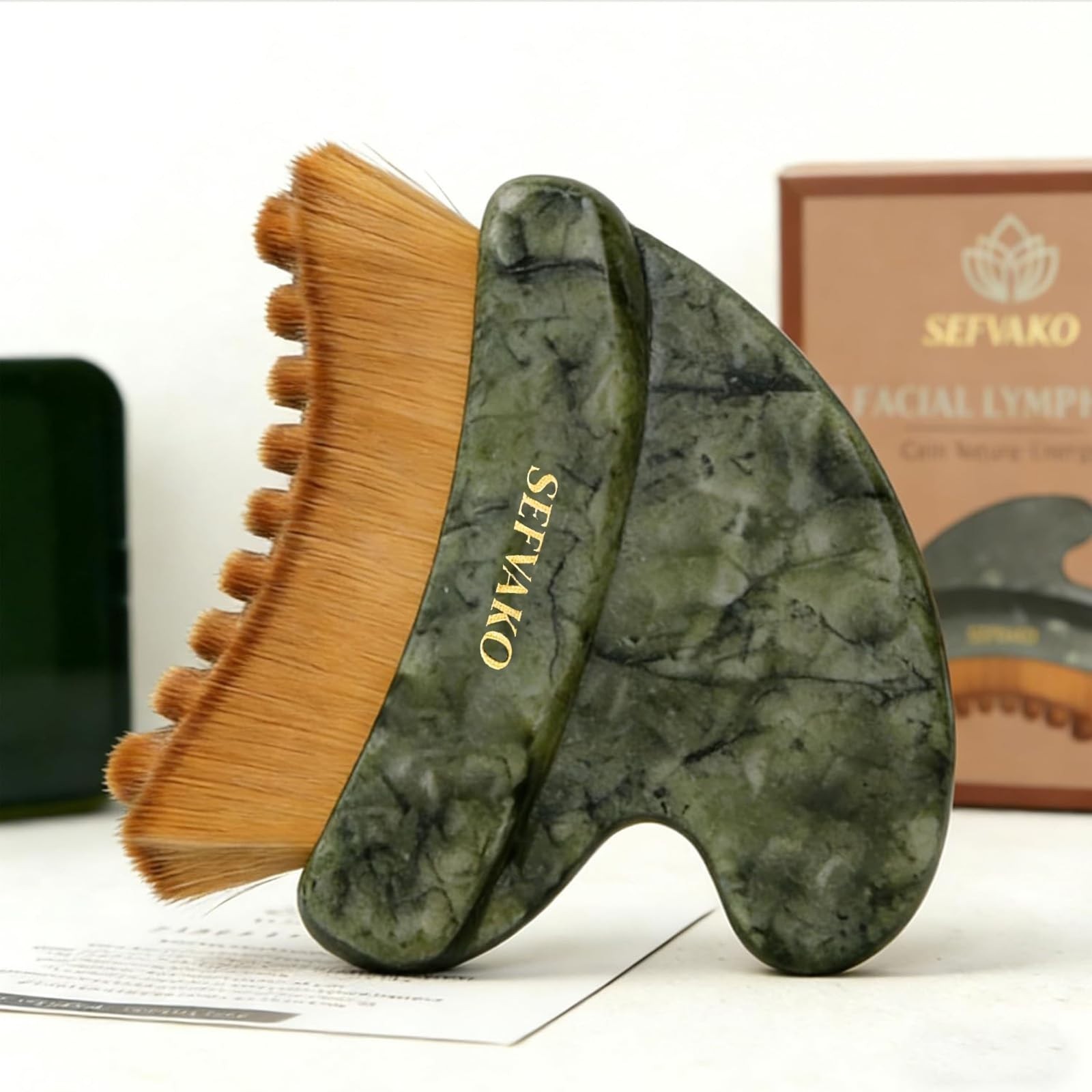 Dual-Ended Lymphatic Face Brush & Jade Gua Sha Tool – Ultra-Soft Bristles for Dr