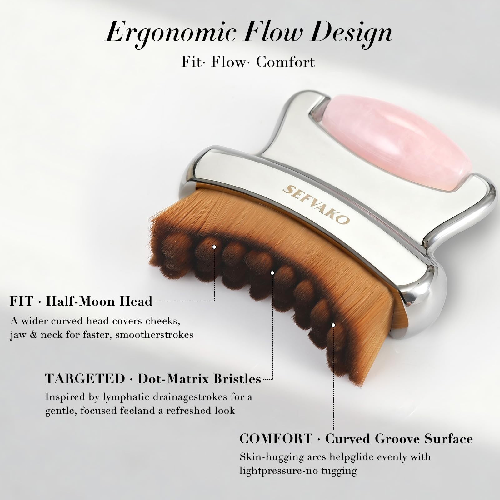 2-in-1 Lymphatic Drainage Face Brush & Rose Quartz Roller for Sculpting, Puffine