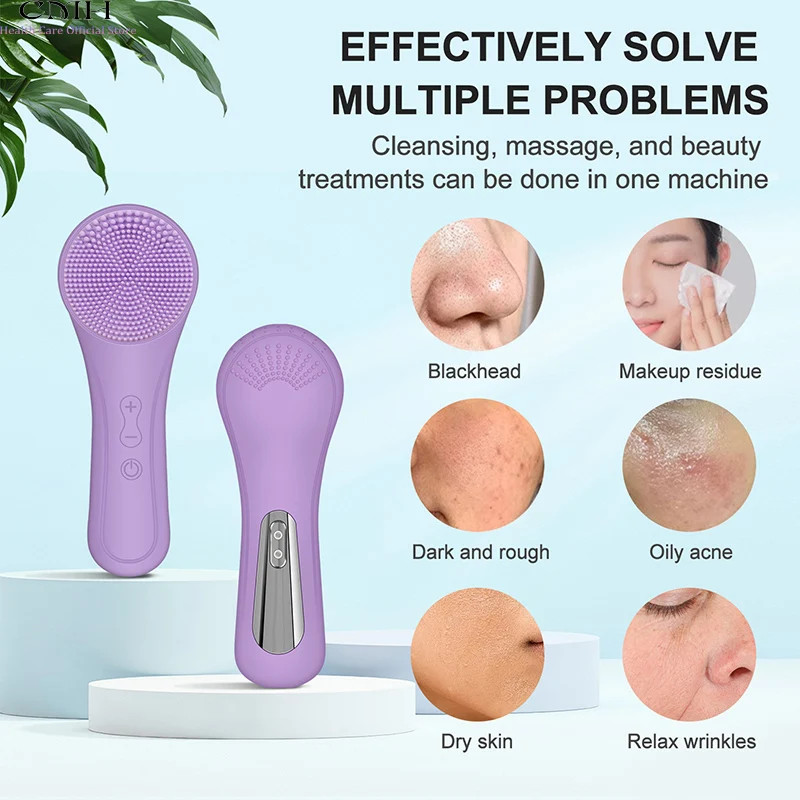 Silicone Face Scrubber 12000 RPM Sonic Vibration 3 in 1 Facial Cleansing & Massa