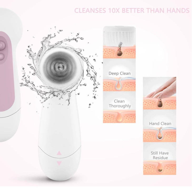Electric Facial Cleansing Brush Waterproof Face Scrubber with 5 Brush Heads