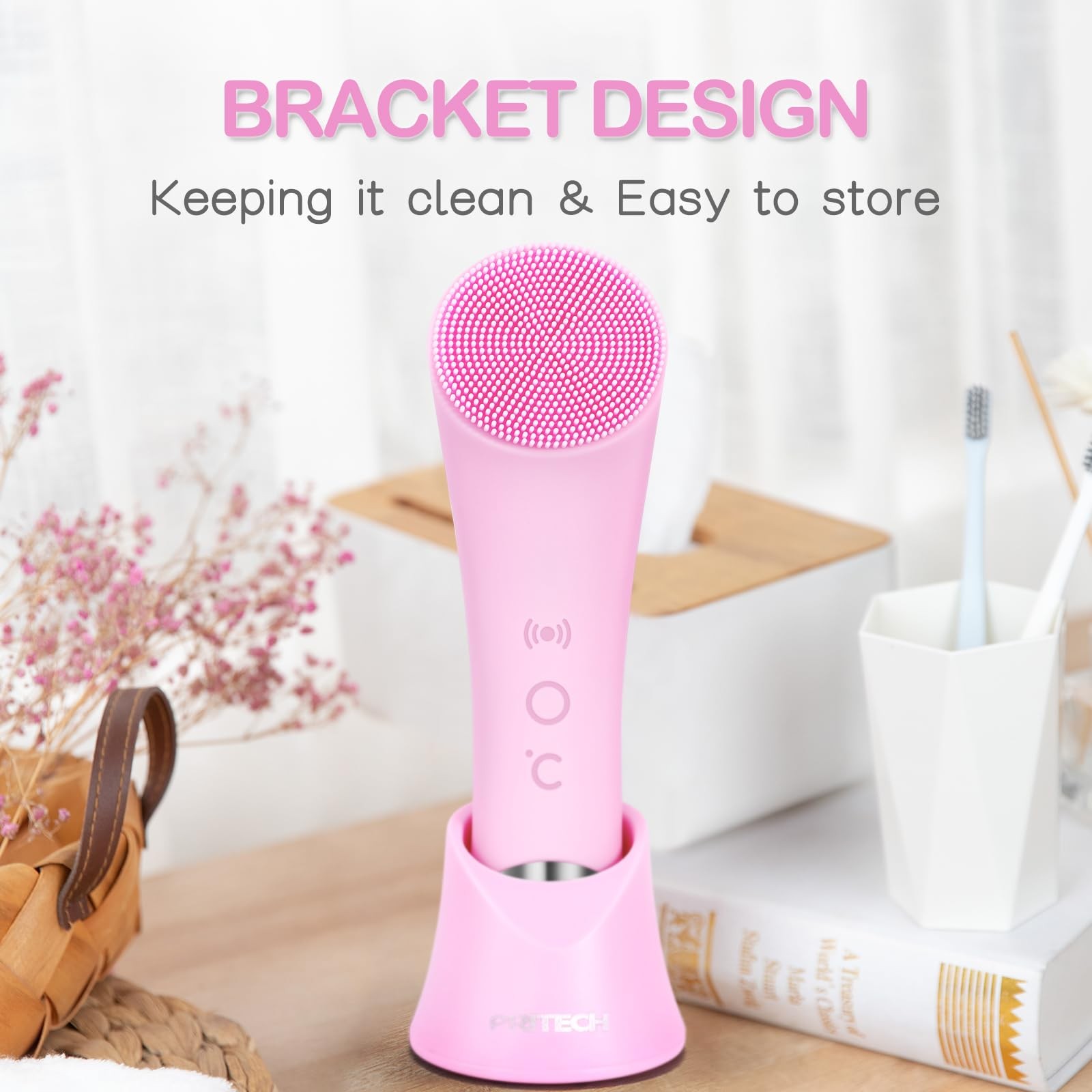 Pritech Facial Cleansing Brush Rechargeable Silicone Face Scrubber Heat Massage