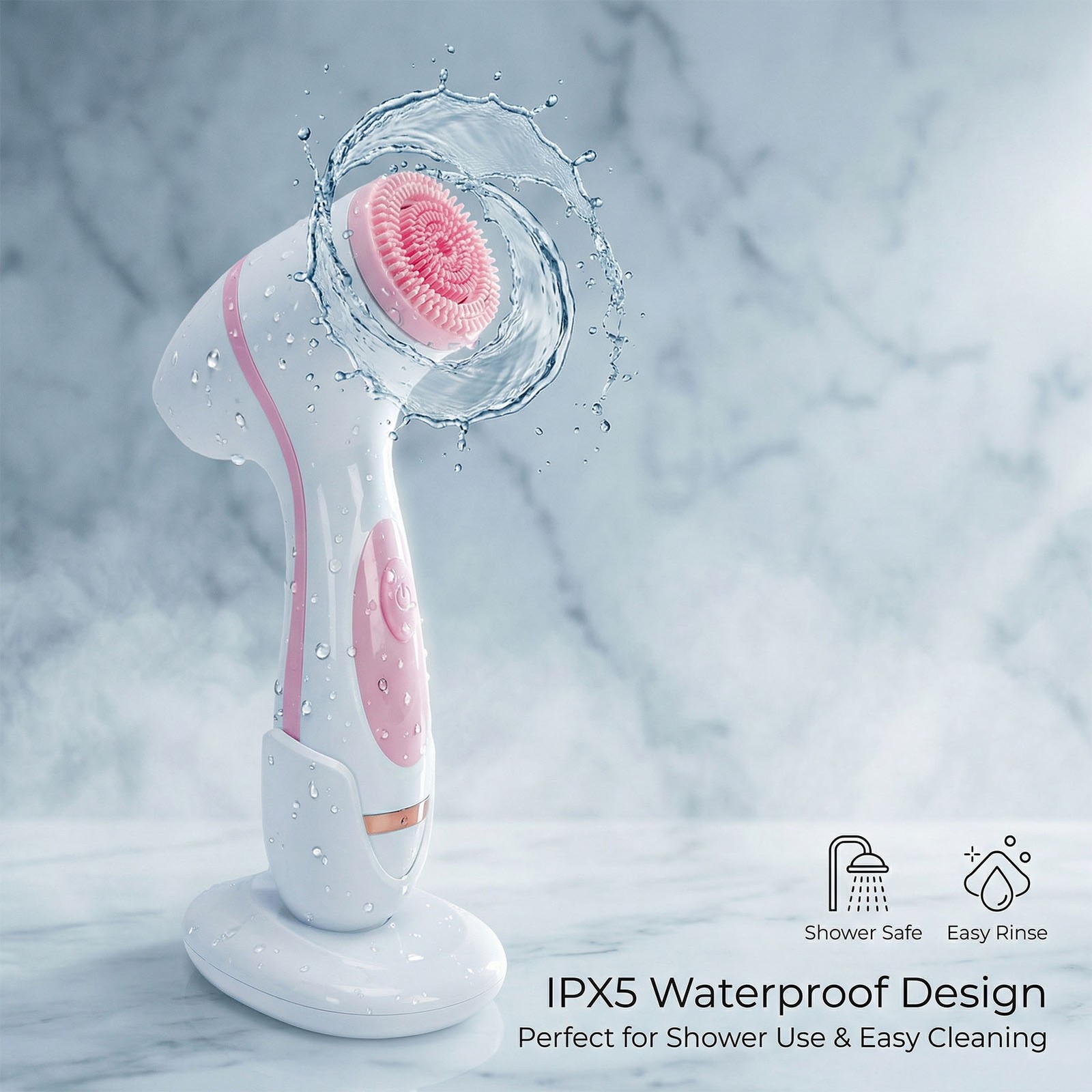 2-Facial Cleansing Brush Rechargeable IPX5 Water Proof Face Scrubber With 3 Head