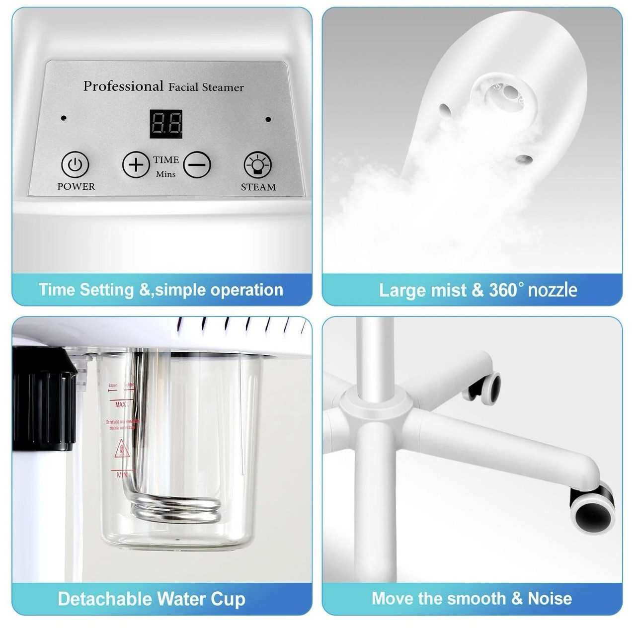 NEW! Professional Facial Steamer, Facial Steamer on Wheels, SPA Ozone Nano Facia