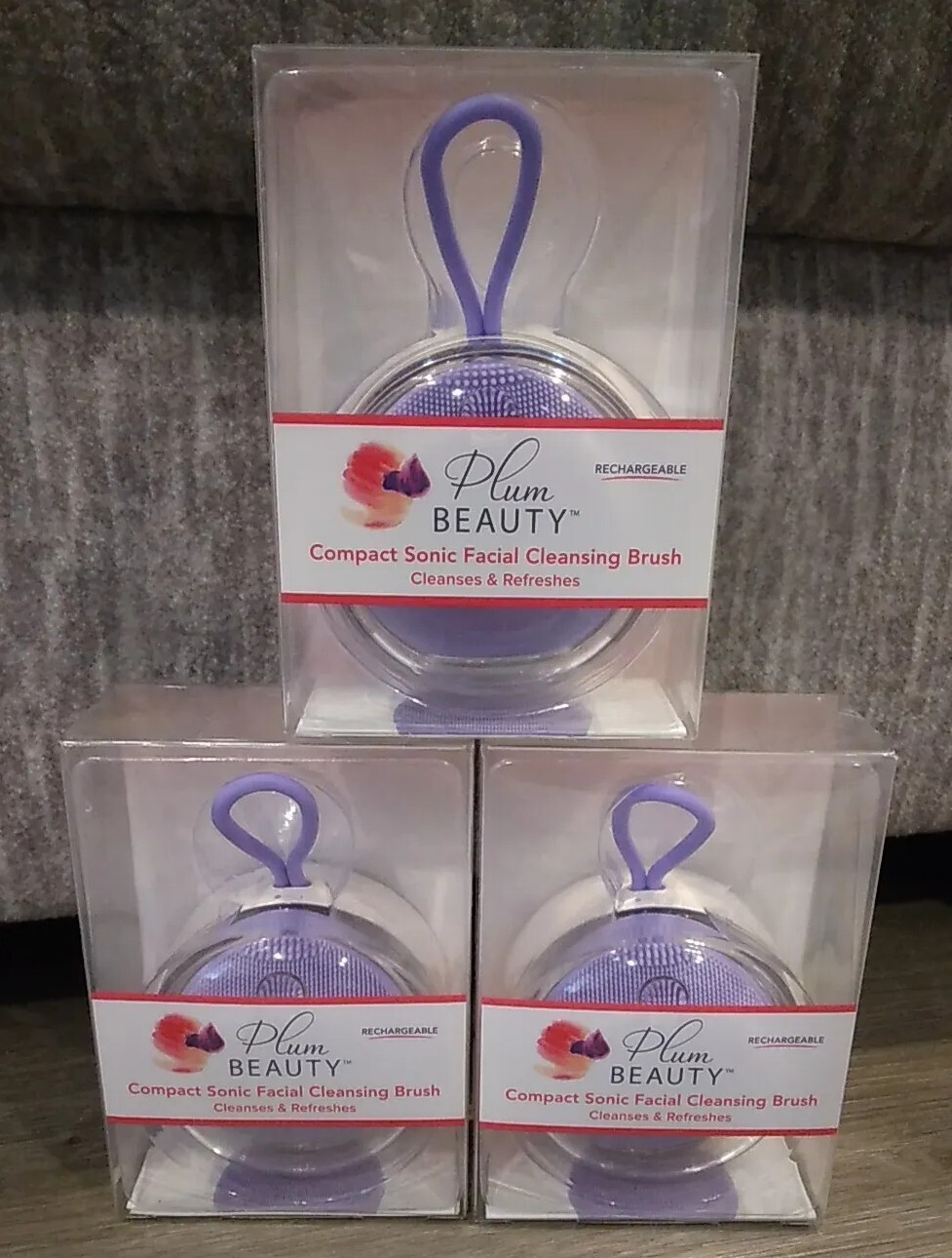 LOT OF 3 PLUM BEAUTY COMPACT SONIC FACIAL CLEANSING BRUSH NIP