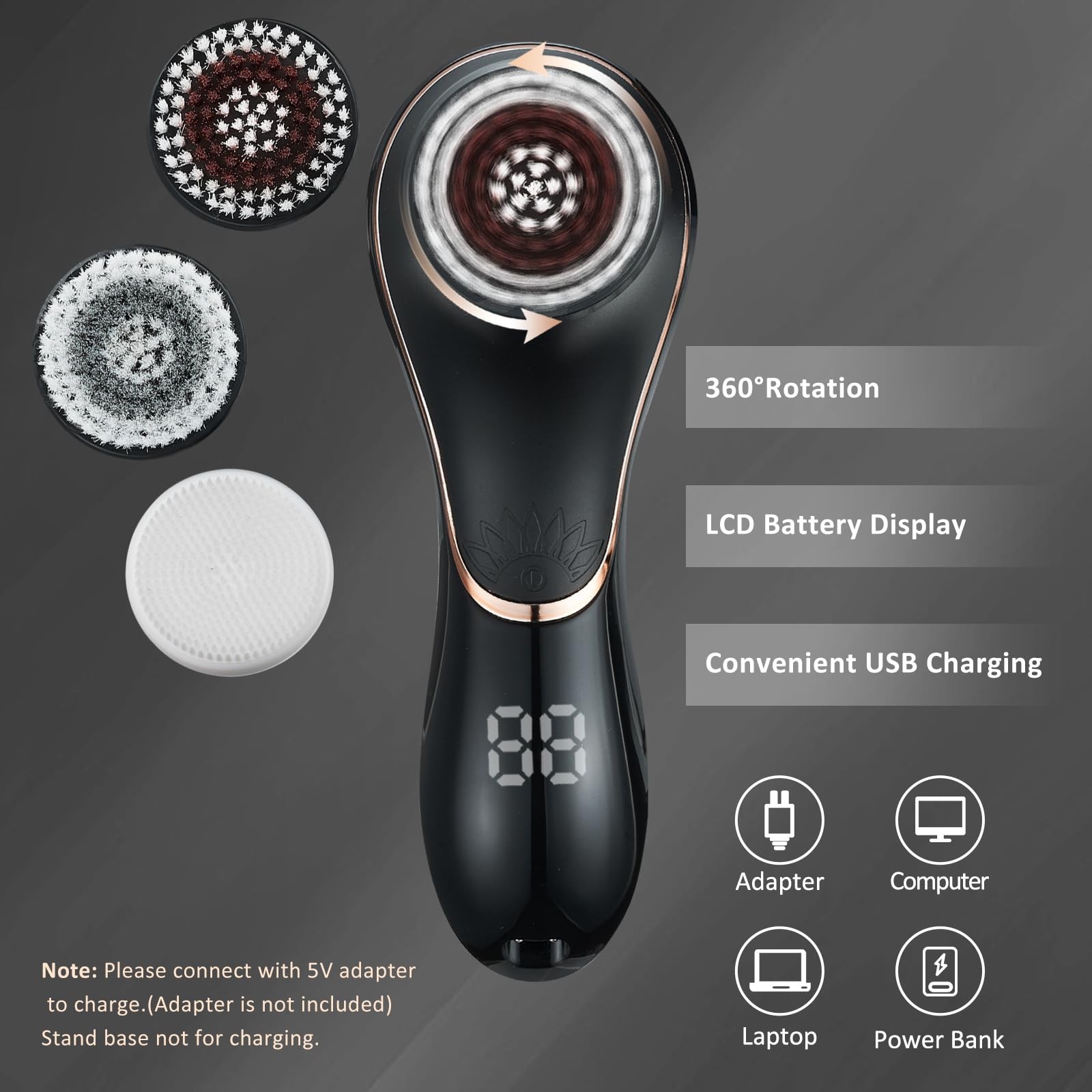 Cleansing Brush Scrubber Exfoliator Rechargeable IPX7 Waterproof Spin Cleanse…